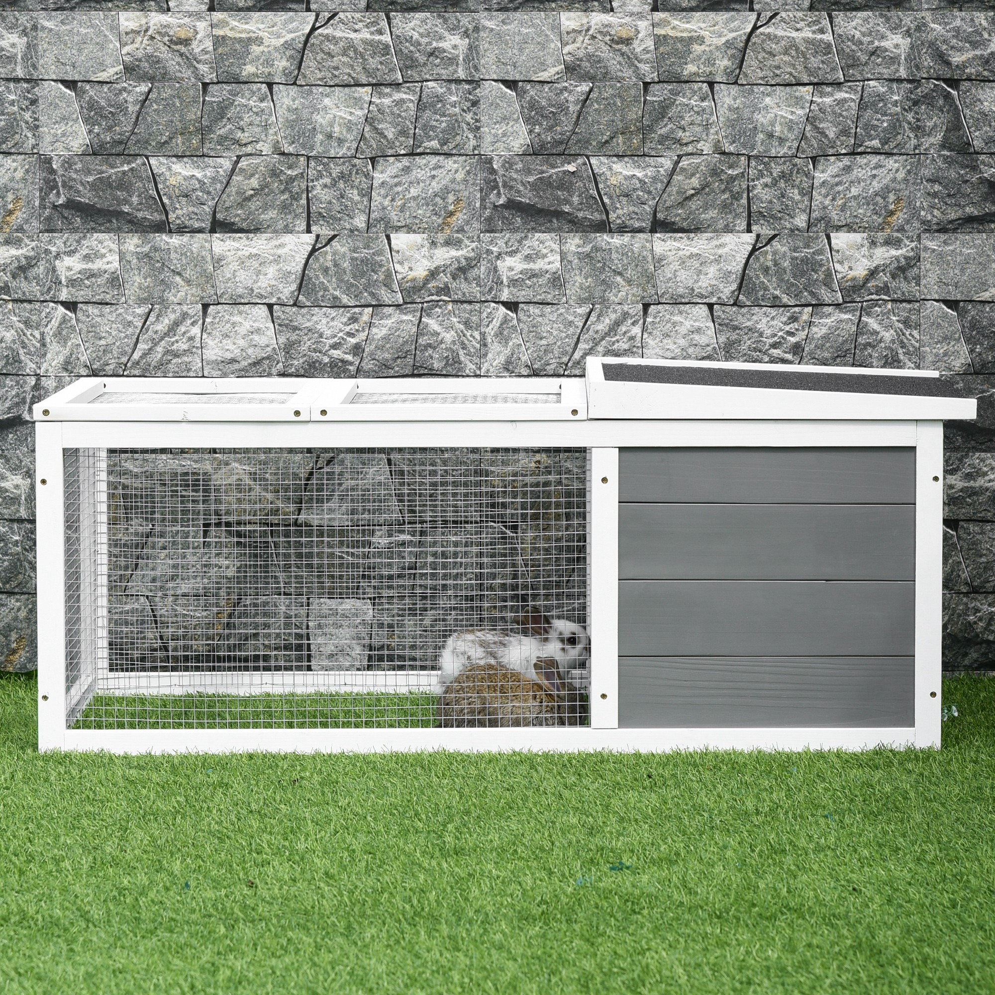 PawHut Rabbit Hutch Guinea Pig Hutch Wooden Small Animal Cage Rabbit Run Duck House with Openable Roof for Indoor Outdoor 115 x 66 x 47.5 cm 9