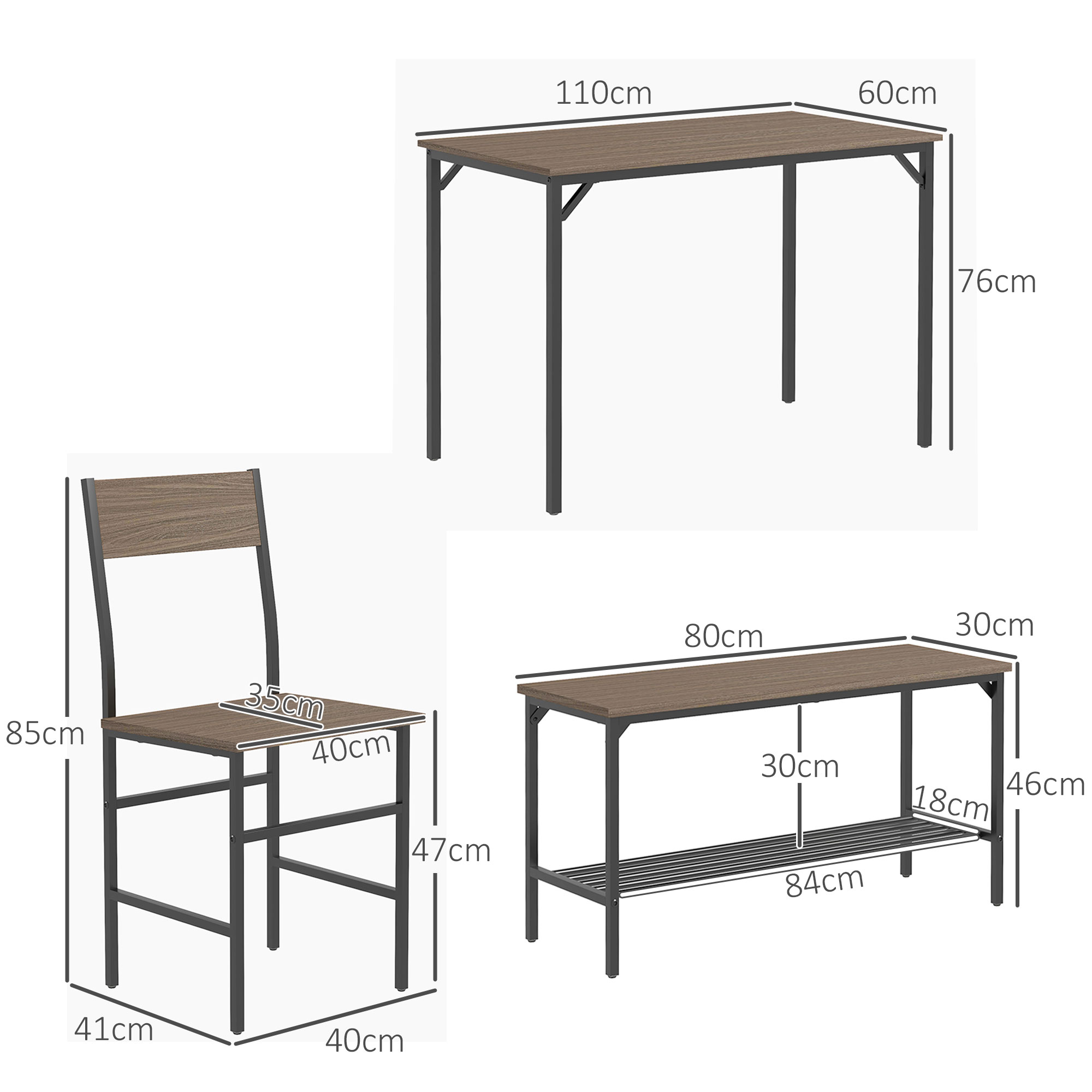 HOMCOM Four-Piece Dining Set, With Table, Chairs and Bench 3