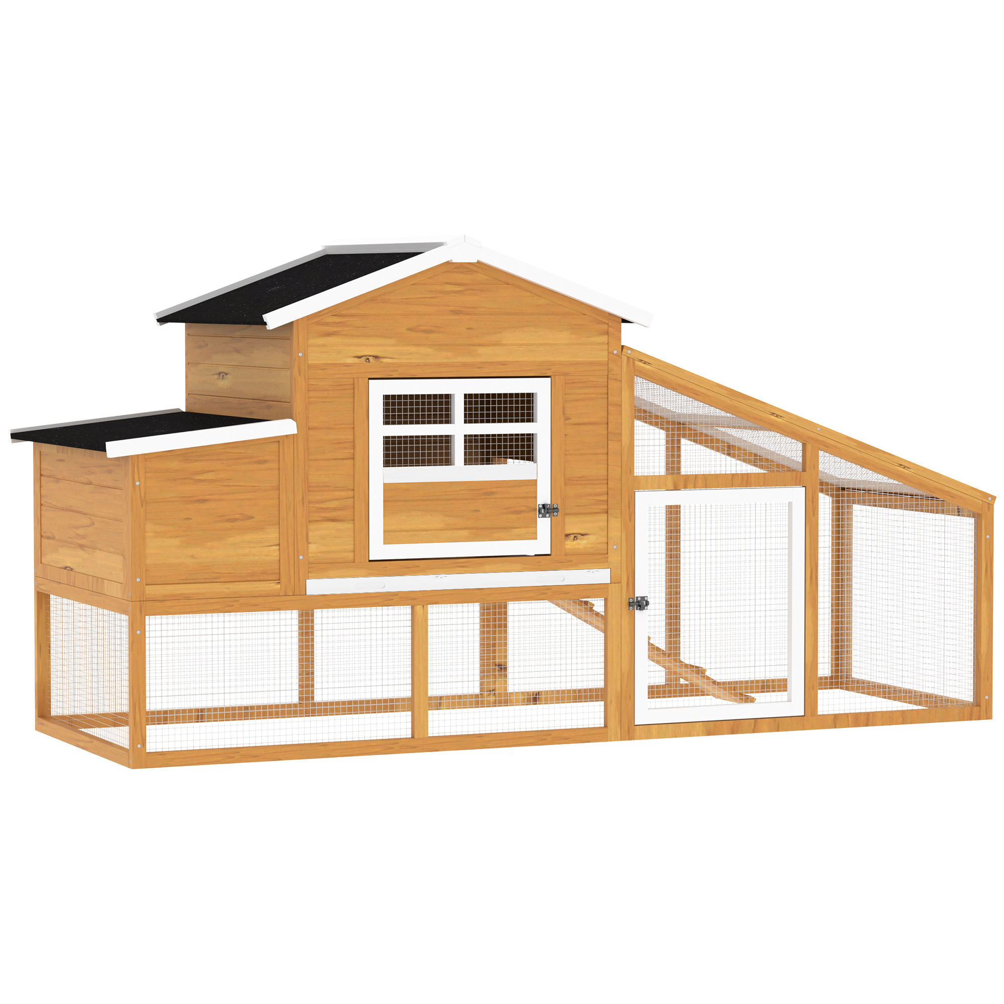 PawHut Gallinero de Madera Exterior para 2-4 Gallinas Corral de Alambre Techos Asfálticos Bandeja Extraíble y Rampa 200x80x105cm Marrón | Aosom España
