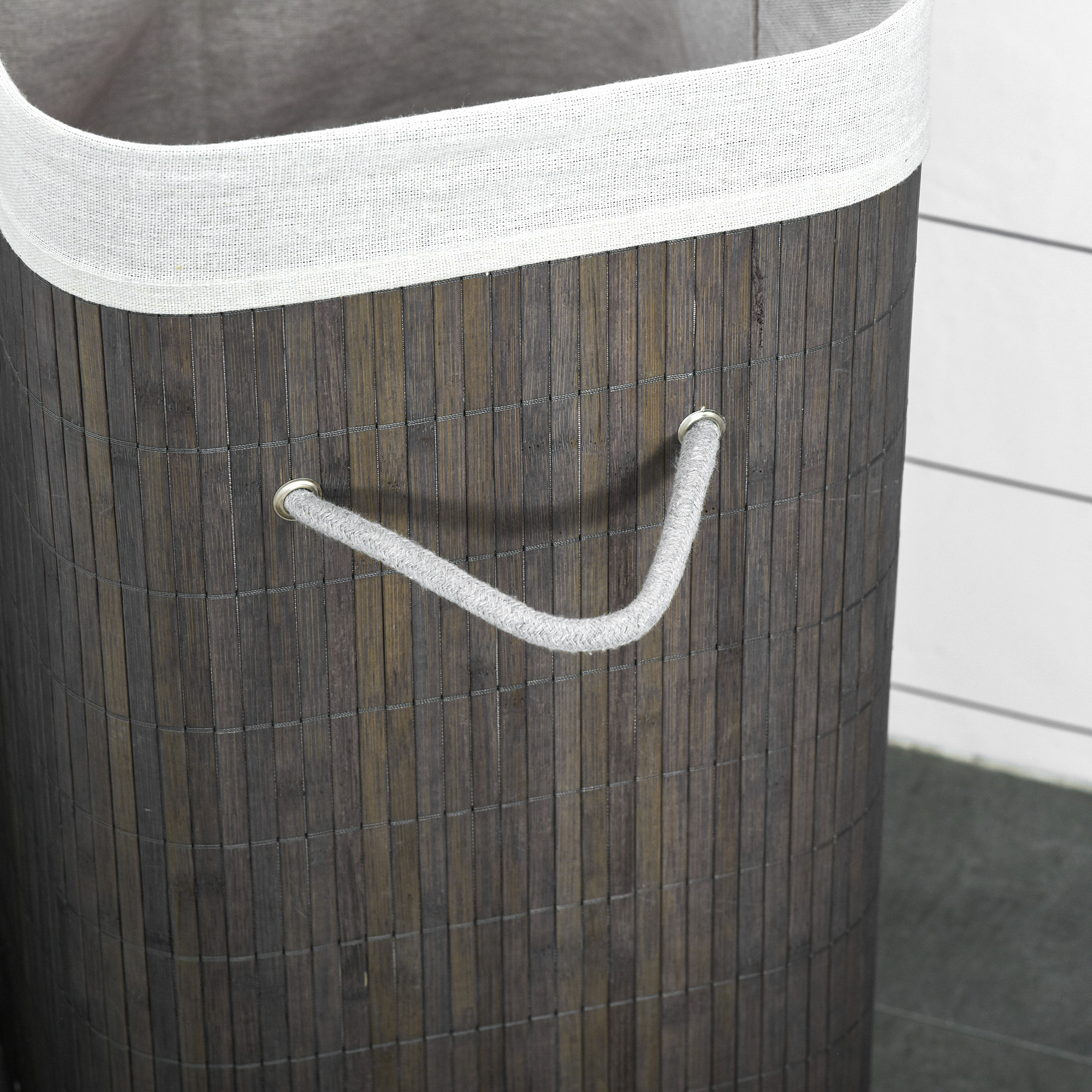 HOMCOM Laundry Basket with Flip Lid and String Handles, Collapsible Hamper Removable Lining Board Base Foldable Water-Resistant Dirty Clothes Storage, Grey 9