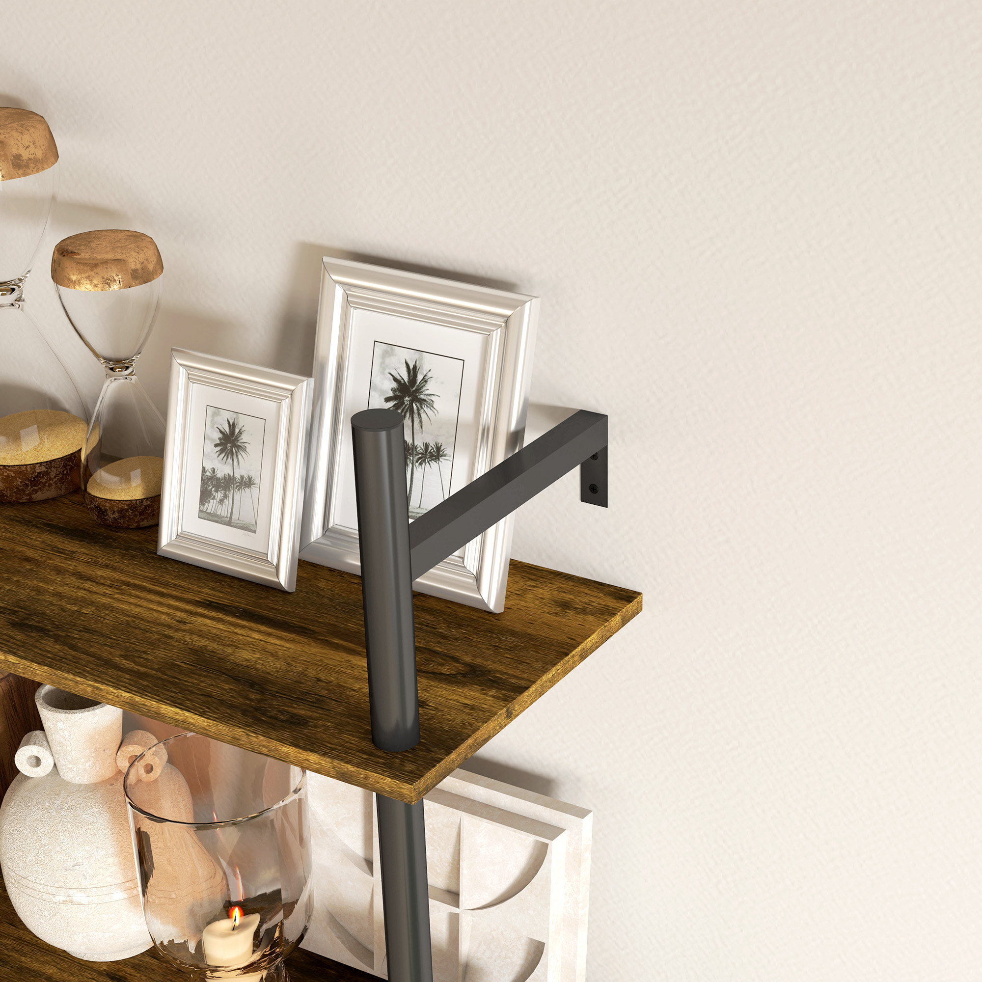 HOMCOM Wall Mounted Floating Shelves with 4 Hooks, Rustic Wall Shelf Unit for Living Room, Entryway, Rustic Brown 8