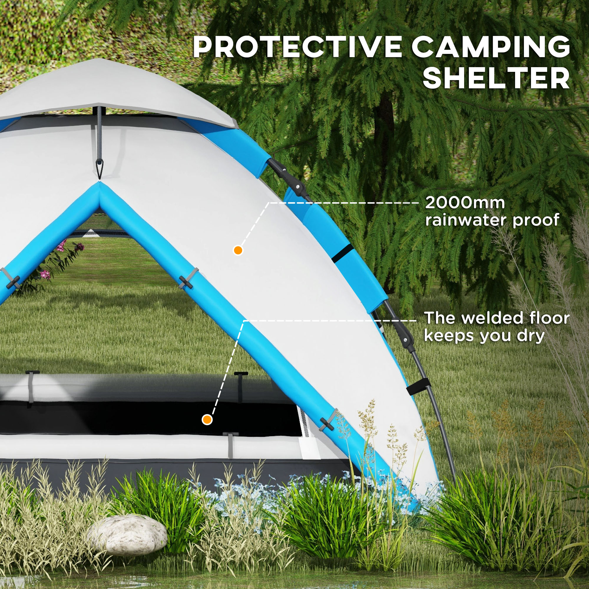 Outsunny Two-Man One Room Camping Tent, with Accessories Blue 5