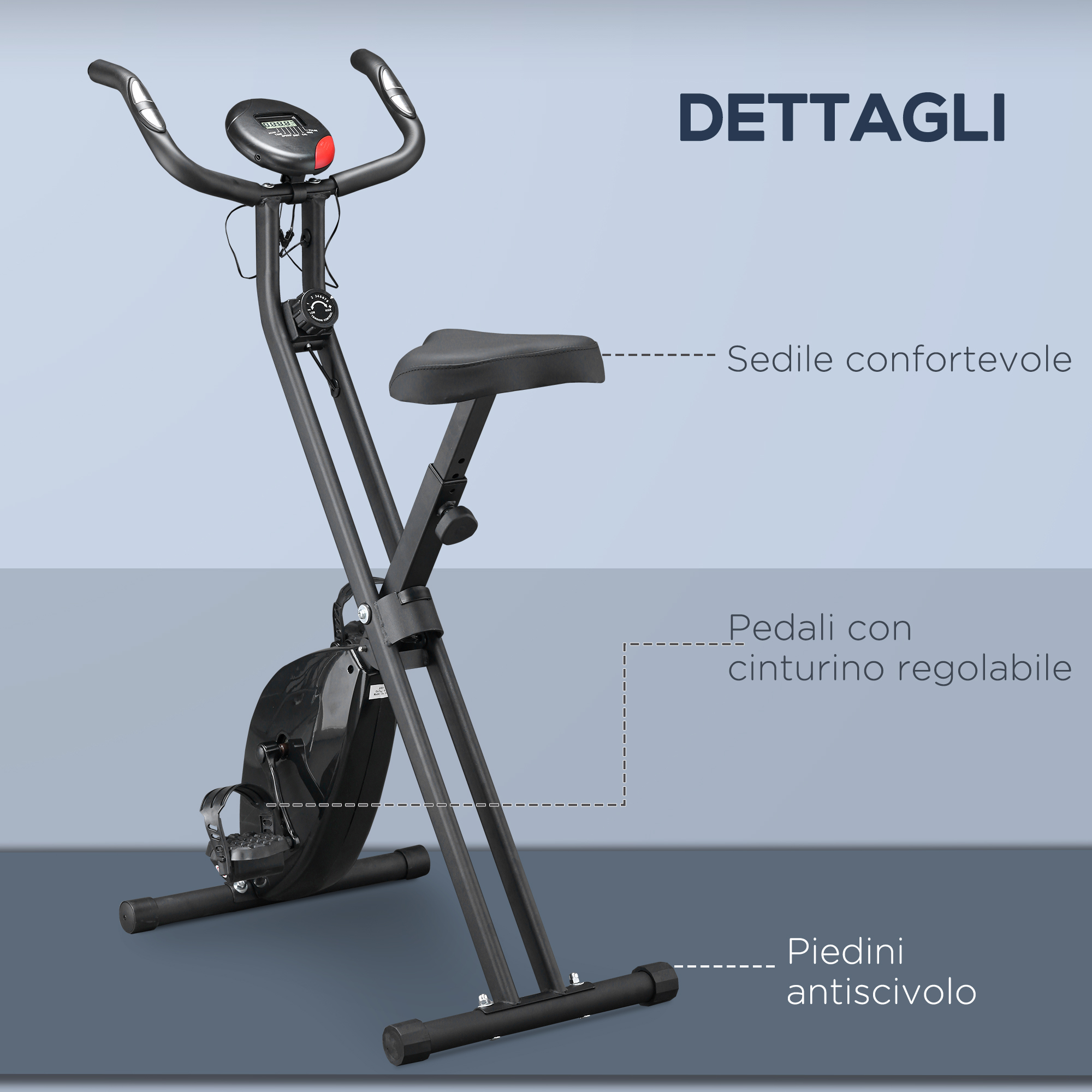 HOMCOM Cyclette Pieghevole 2 In 1 Con Resistenza Magnetica Regolabile A - Foto 8