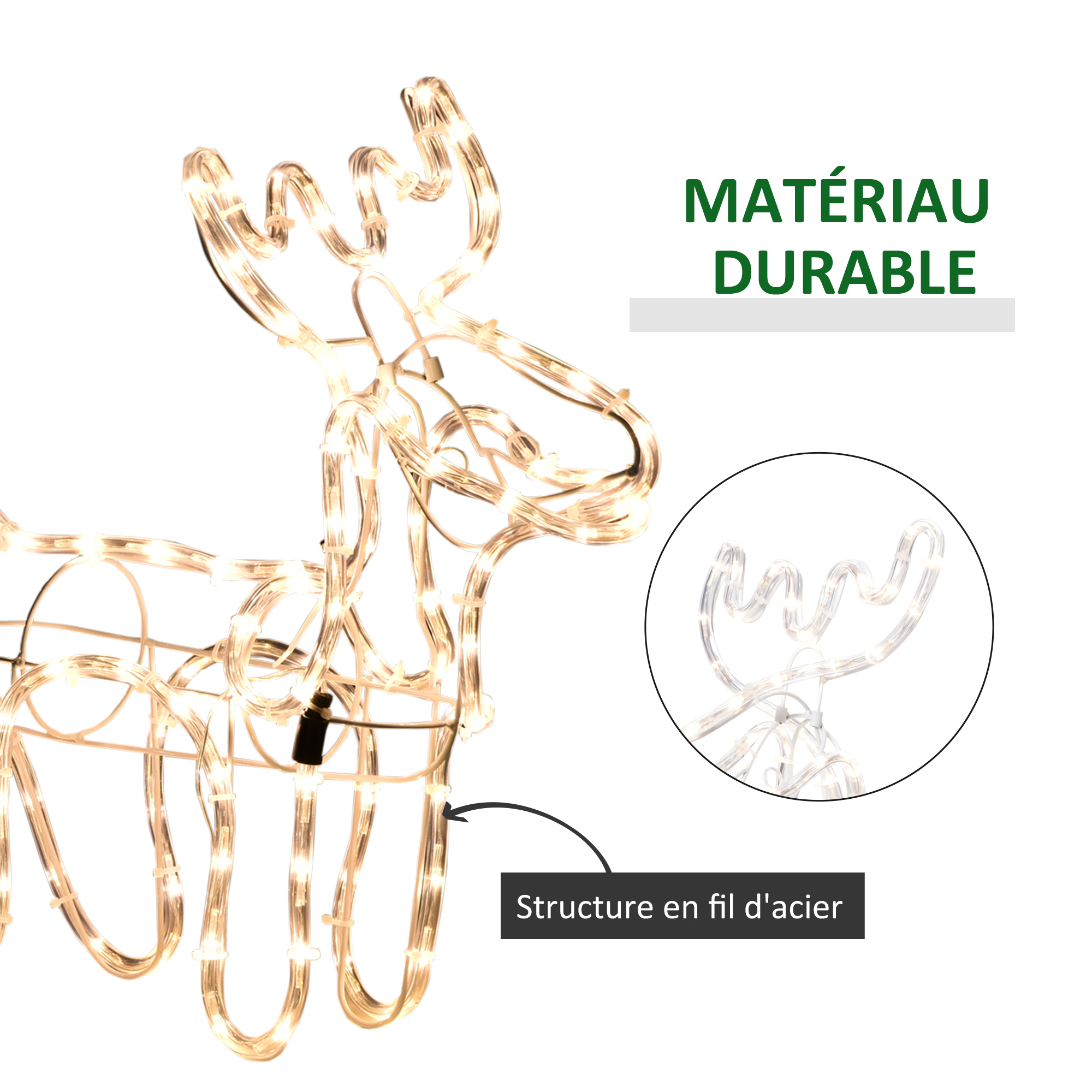 Déco De Noël Lumineuse Renne Et Traîneau 60 LEDs - Pour Extérieur - Neuf Avec étiquettes VIDAXL