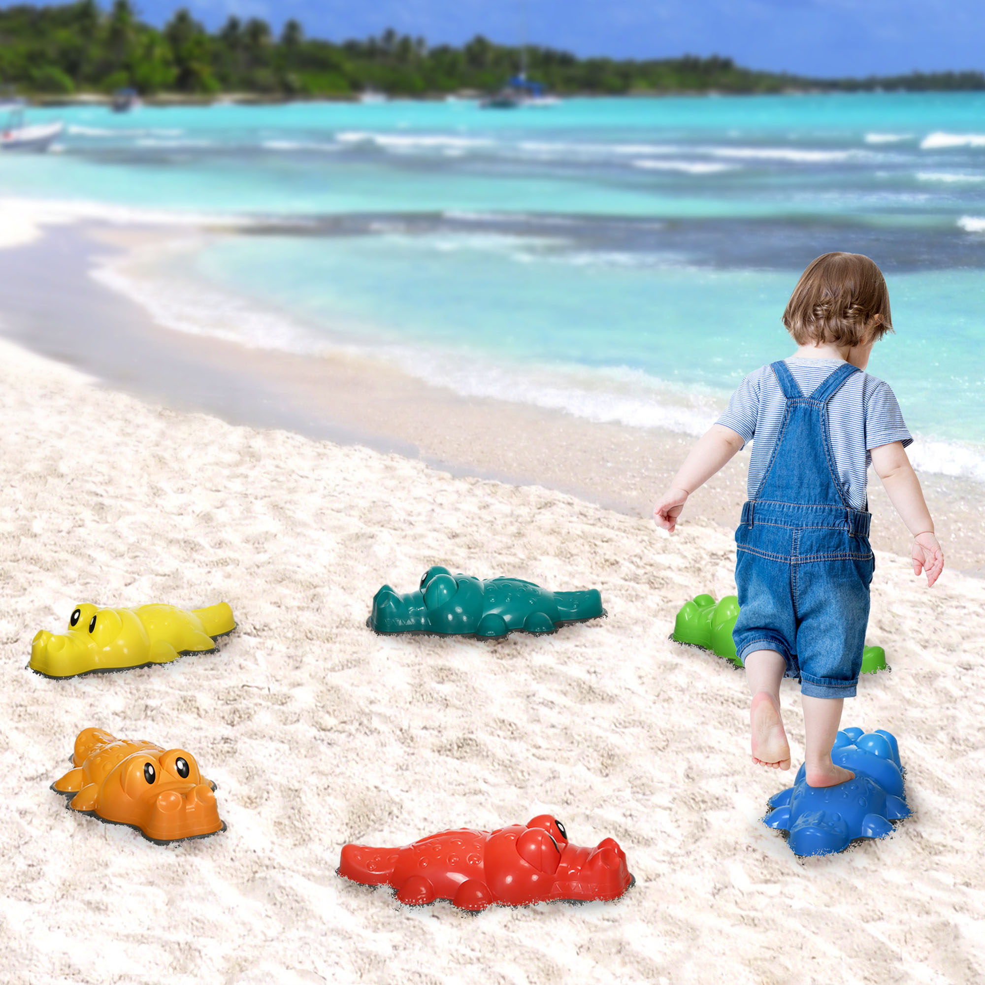 ZONEKIZ 6PCs Kids Stepping Stones, Crocodile-Designed Sensory Toys, with Anti-Slip Edge Balance River Stones 7