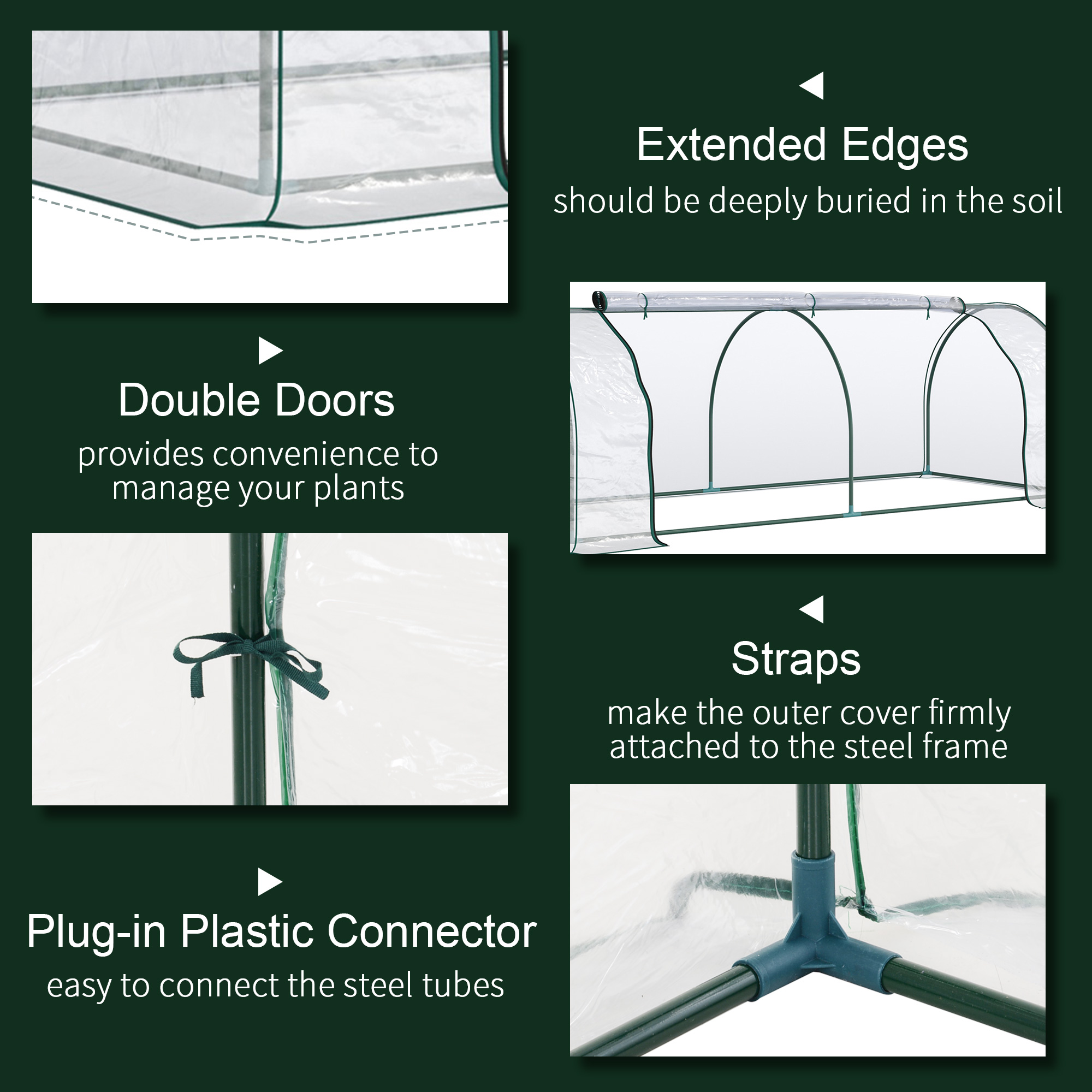 Outsunny Mini Greenhouse, Small Polytunnel Green House with Zipped Doors, Steel Frame for Garden Patio, 250 x 100 x 80cm, Clear 5