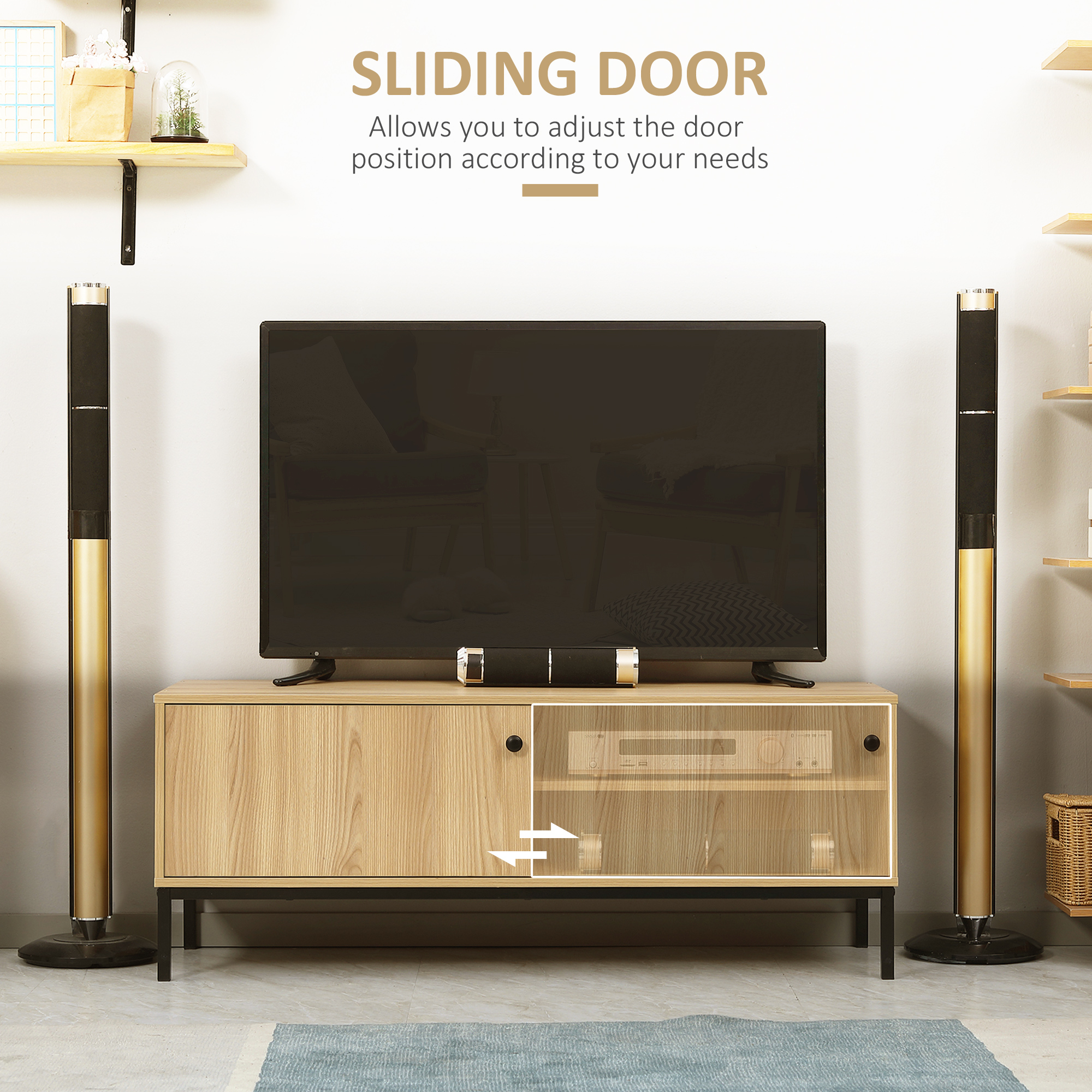 HOMCOM 50" Screen TV Stand, with Sliding Door Storage Wood-Effect 5