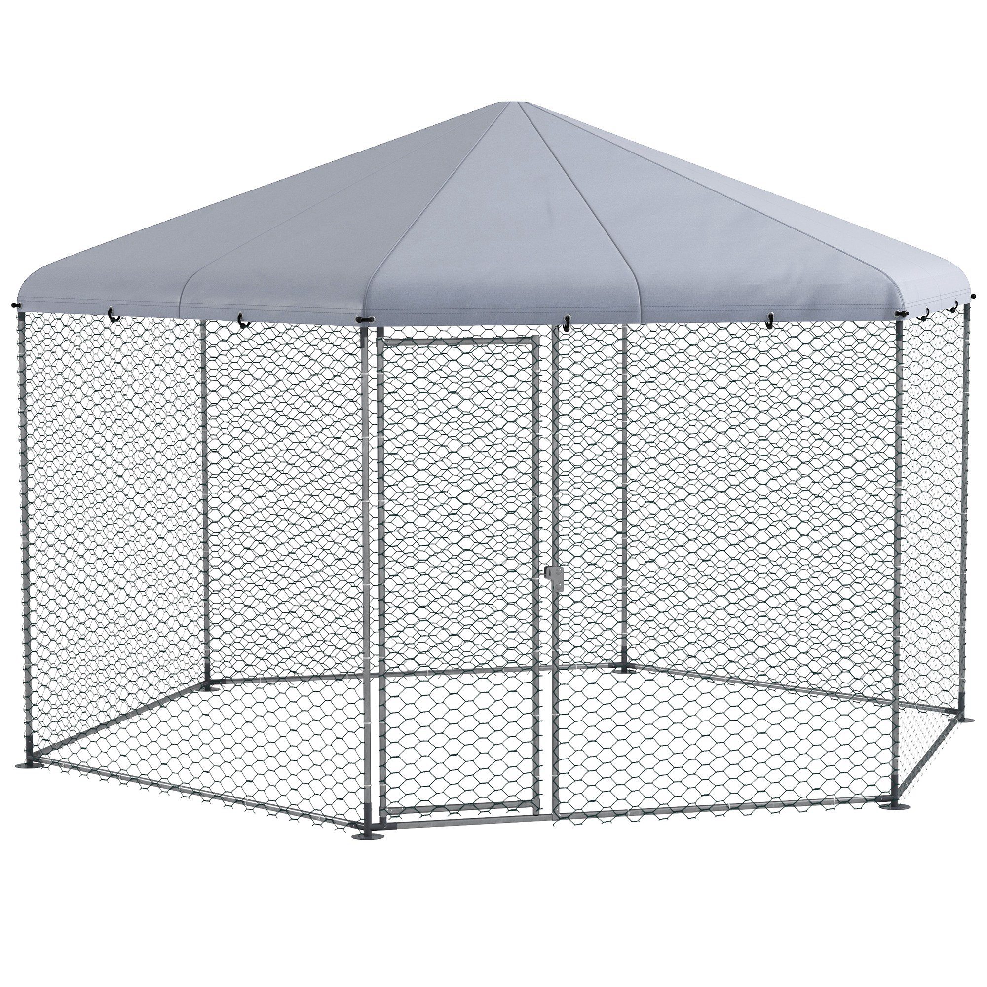 PawHut Gallinero en Forma de Hexágono 400x346x263 cm Cubierta de Tela Oxford Resistente a los Rayos UV e Impermeable Plata | Aosom España