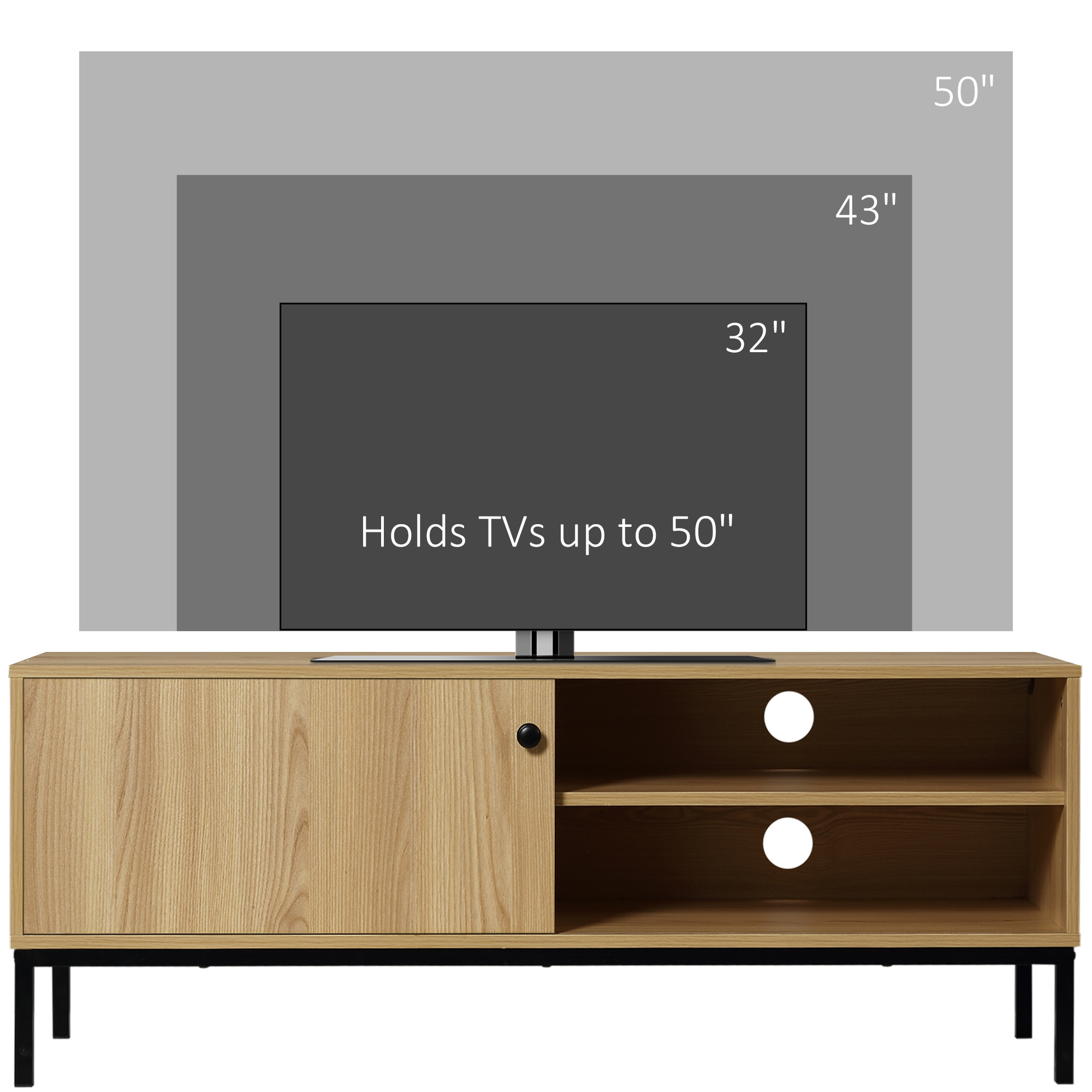 HOMCOM 50" Screen TV Stand, with Sliding Door Storage Wood-Effect 7