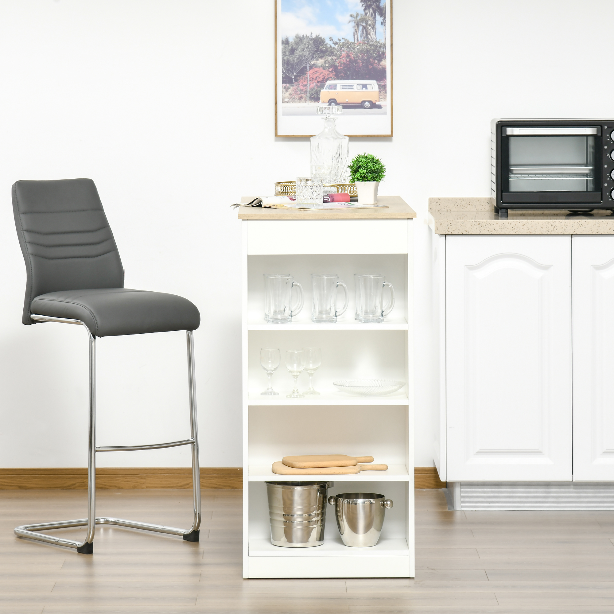 HOMCOM Bar Table, Dining Table with 4-Tier Storage Shelf for Breakfast Bar, Kitchen, Dining Room, Living Room, Natural 7
