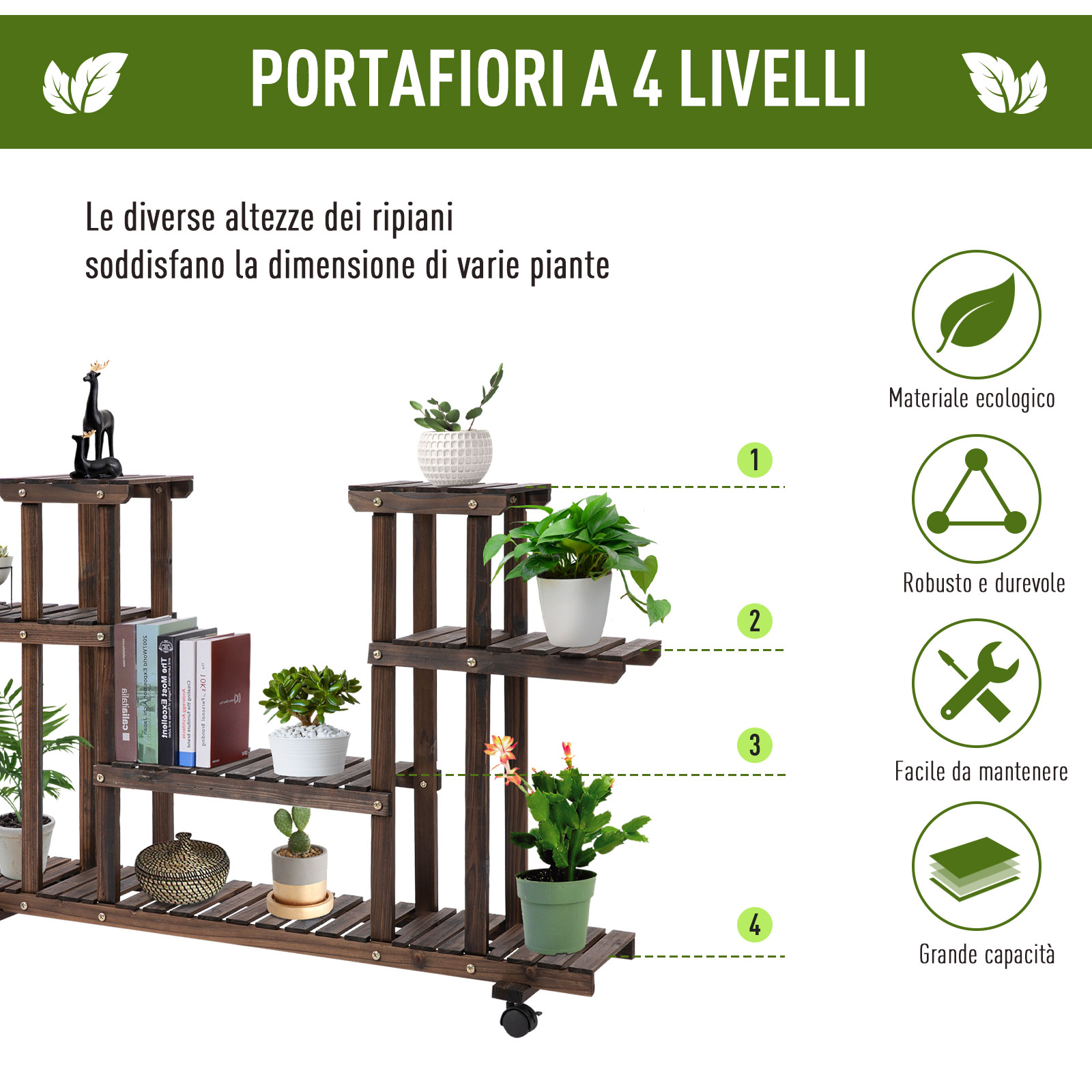 COSTWAY Scaffale per Piante da Interno ed Esterno, Porta Fiori di Legno a 5/6 Livelli, Porta Vasi per Giardino, Balcone e Soggiorno (5 livelli