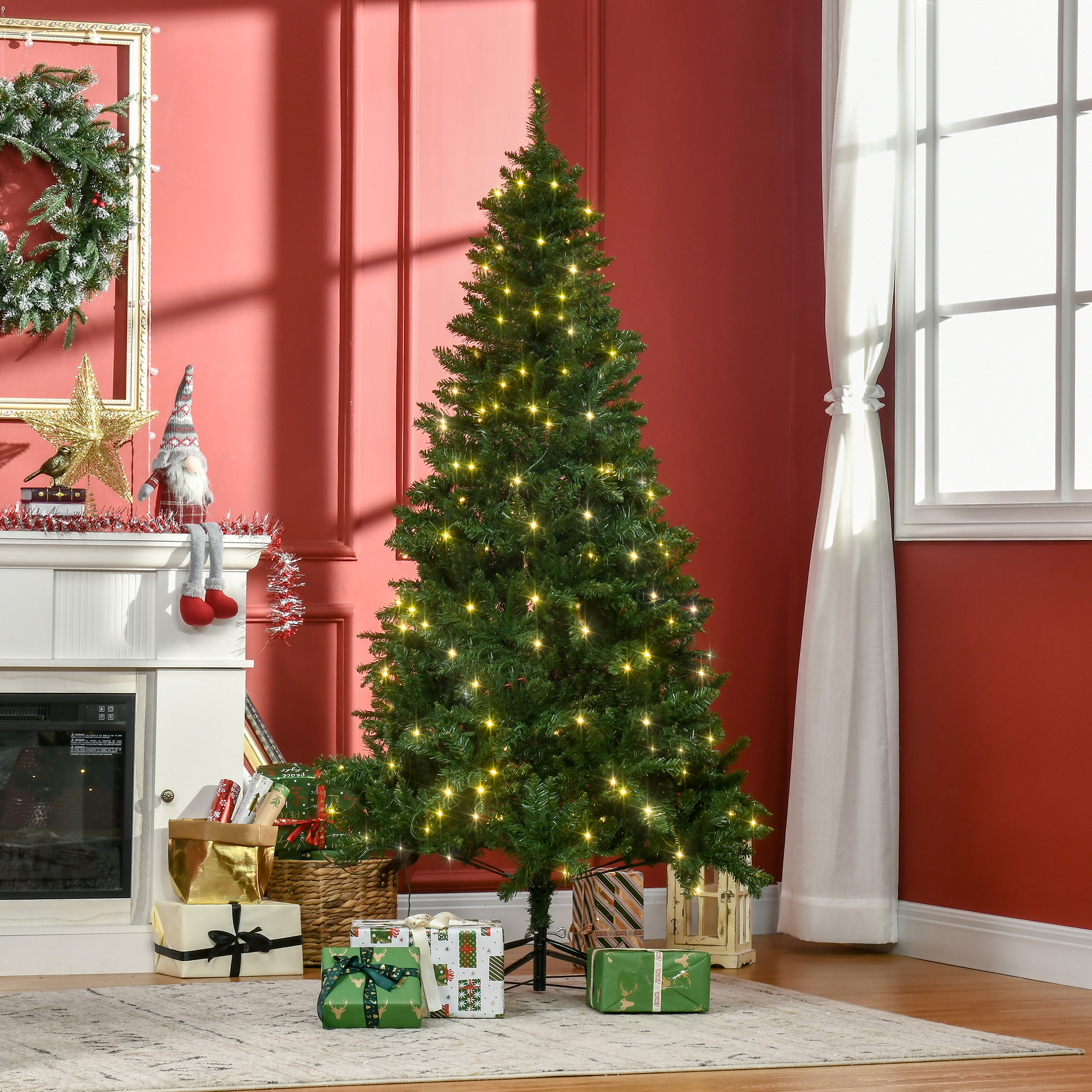 HOMCOM 6FT Christmas Tree Warm White LED Light Holiday Home Decoration, Green 2