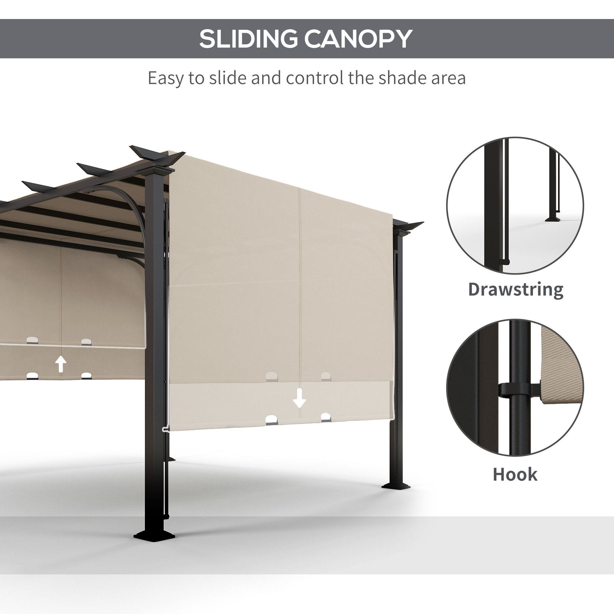 Outsunny 3 x 3(m) Outdoor Pergola, Garden Pergola Gazebo with Adjustable Canopy, Beige 5