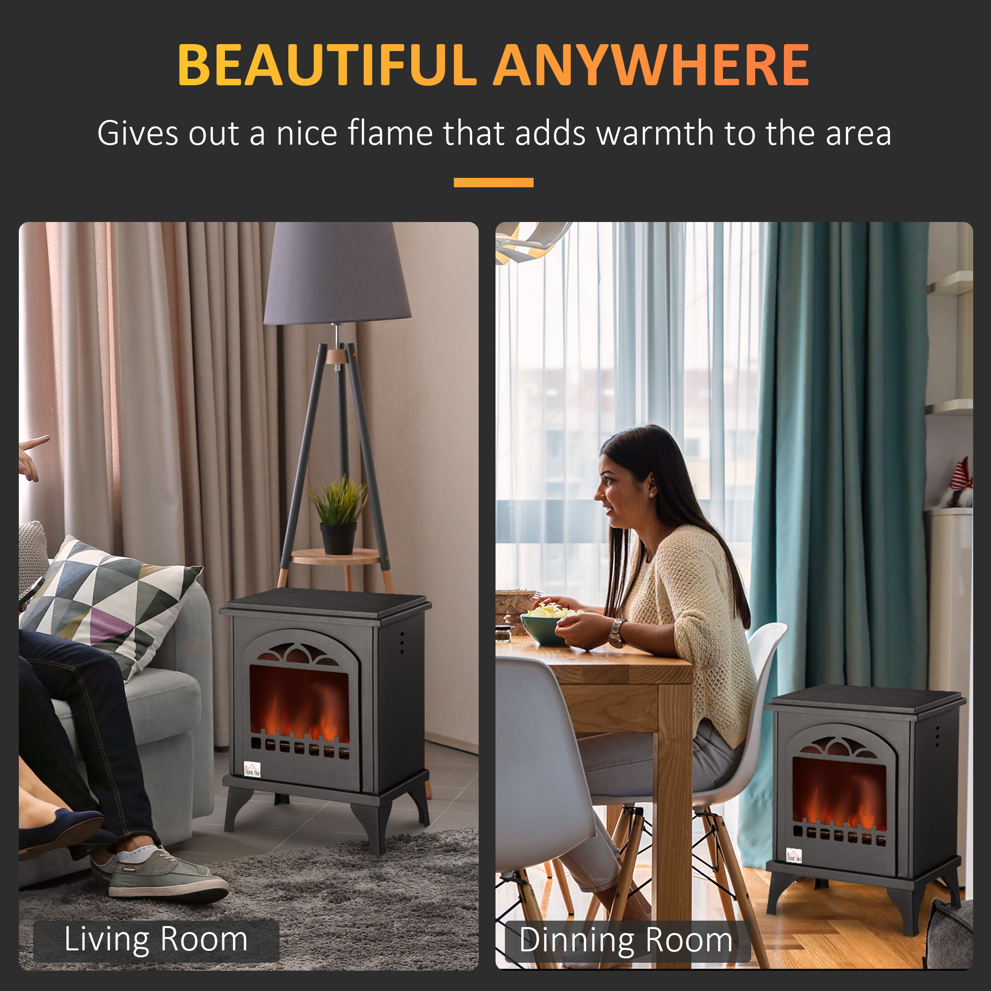 HOMCOM Free Standing Ethanol Fireplace, Bioethanol Heater Stove Fire with 0.9L Tank, 3 Hours Burning Time, Black 6