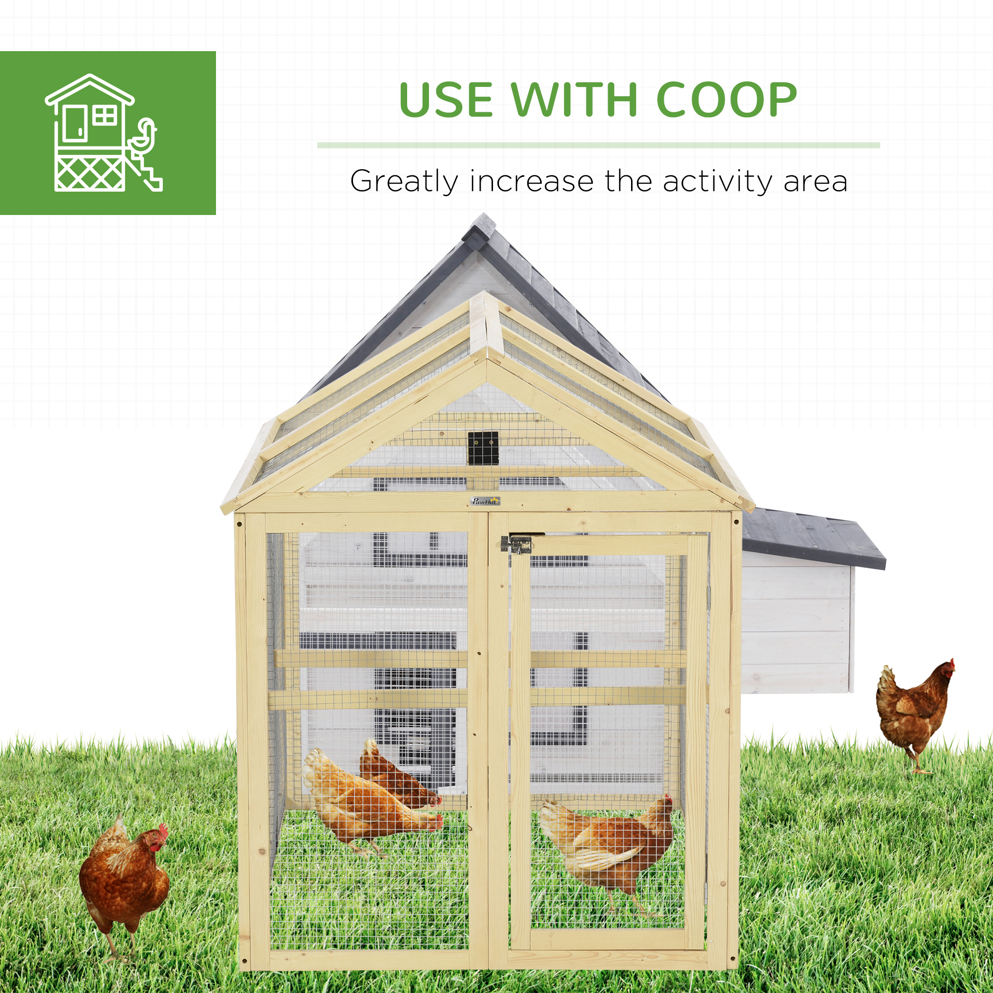 PawHut Large Chicken Run, Wooden Chicken coop, with Combinable Design Natural Wood Finish 6