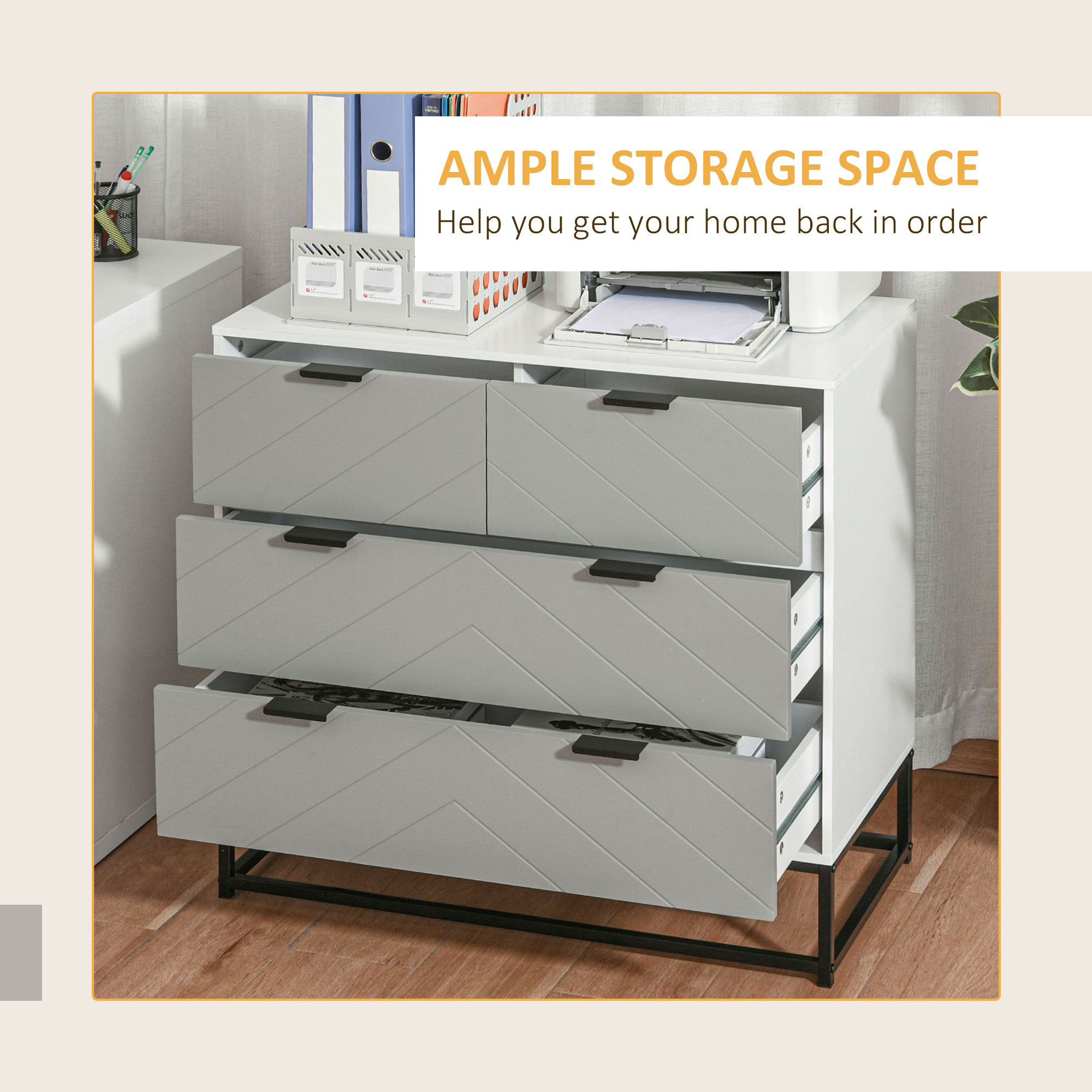 HOMCOM Chest of Drawers with Metal Handles Freestanding Dresser for Bedroom, Living Room 6