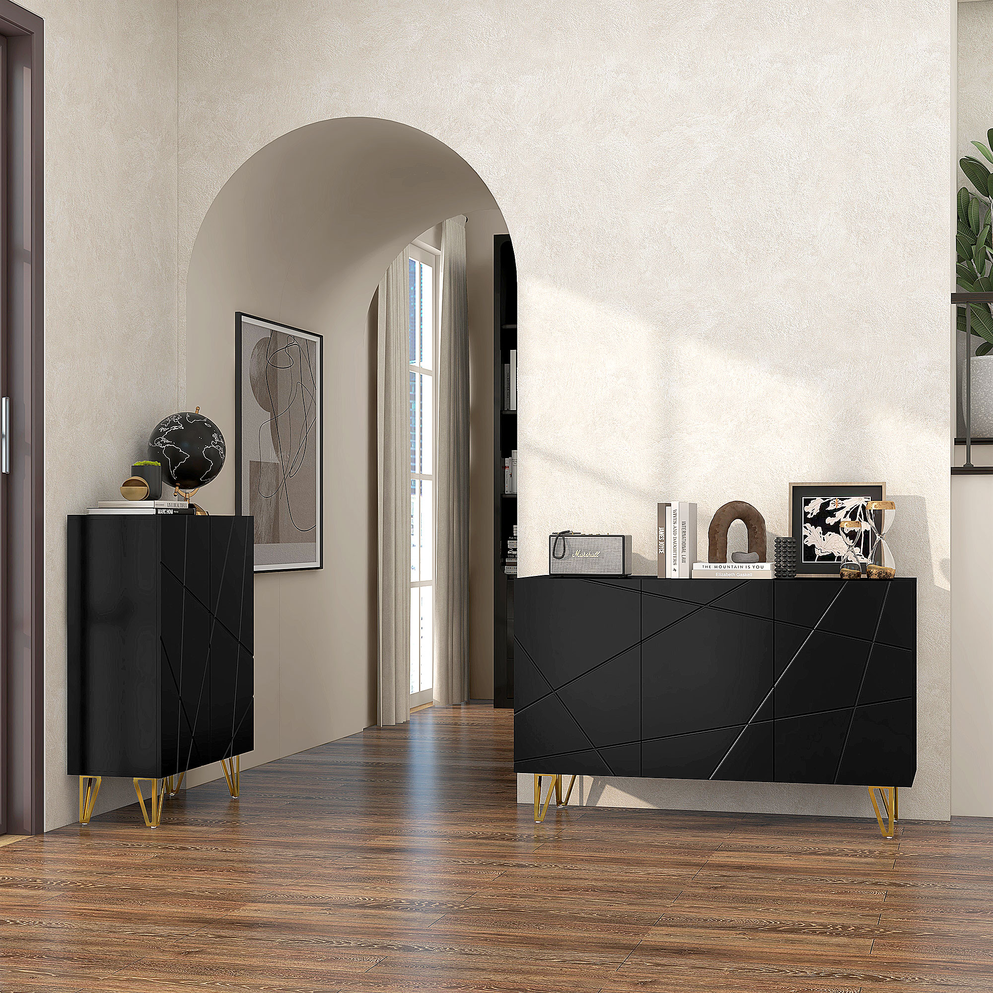 HOMCOM Modern Luxe High Gloss Sideboard, with Hairpin Legs Black 8