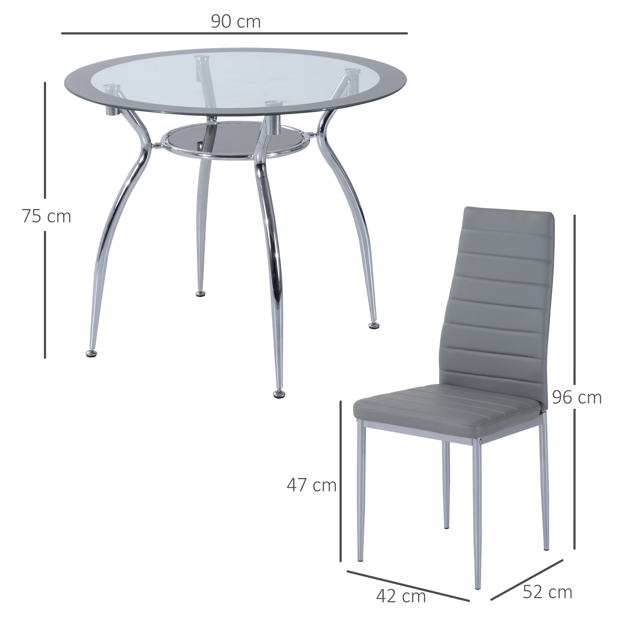 HOMCOM Five-Piece Dining Set, with Padded Chairs and Glass-Top Table Grey 3
