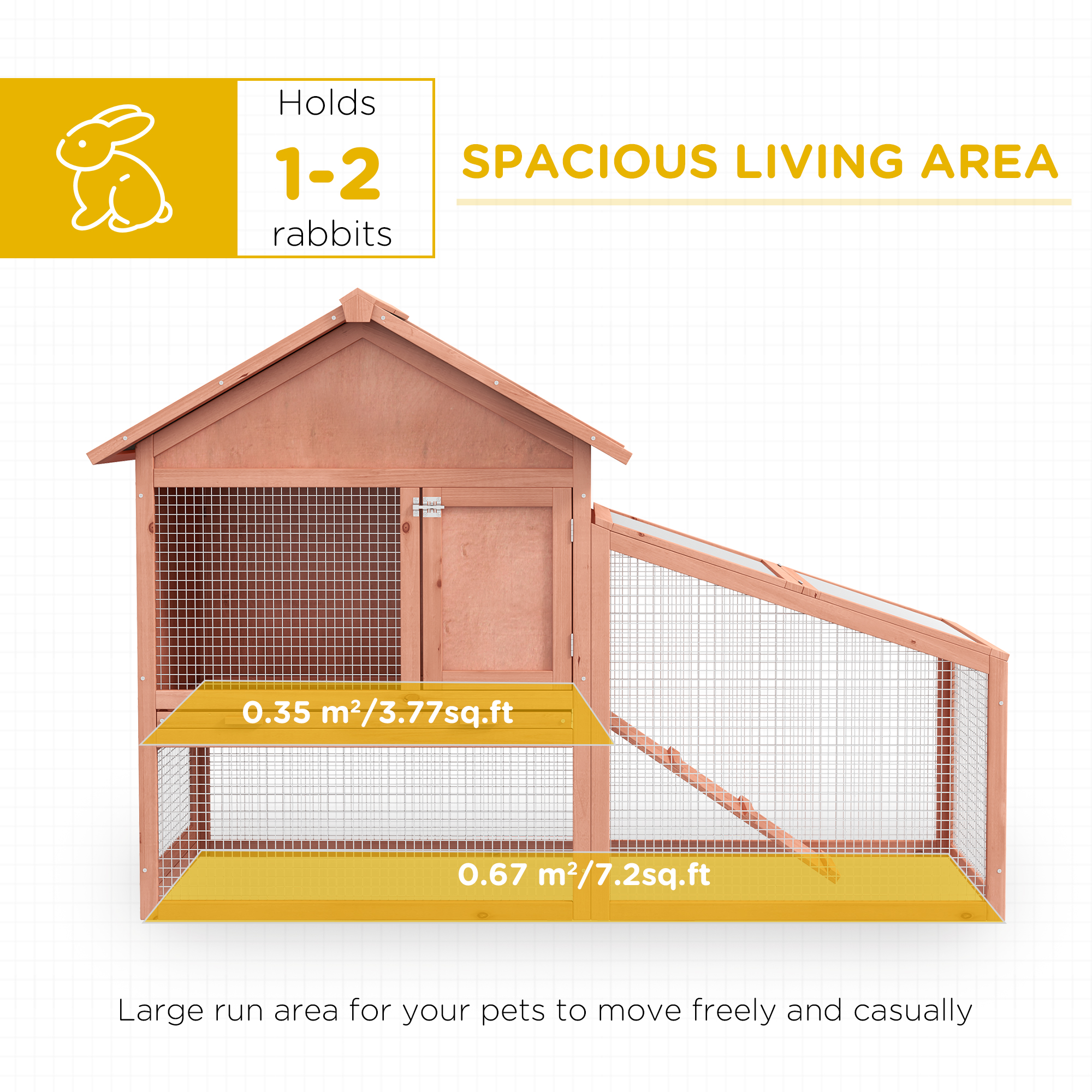 PawHut 2 Tier Rabbit Hutch Outdoor, Guinea Pig Hutch, Solid Wood Bunny House, Water Resistant Asphalt Roof Ramp Sliding tray 144 x 64.5 x 100 cm 4