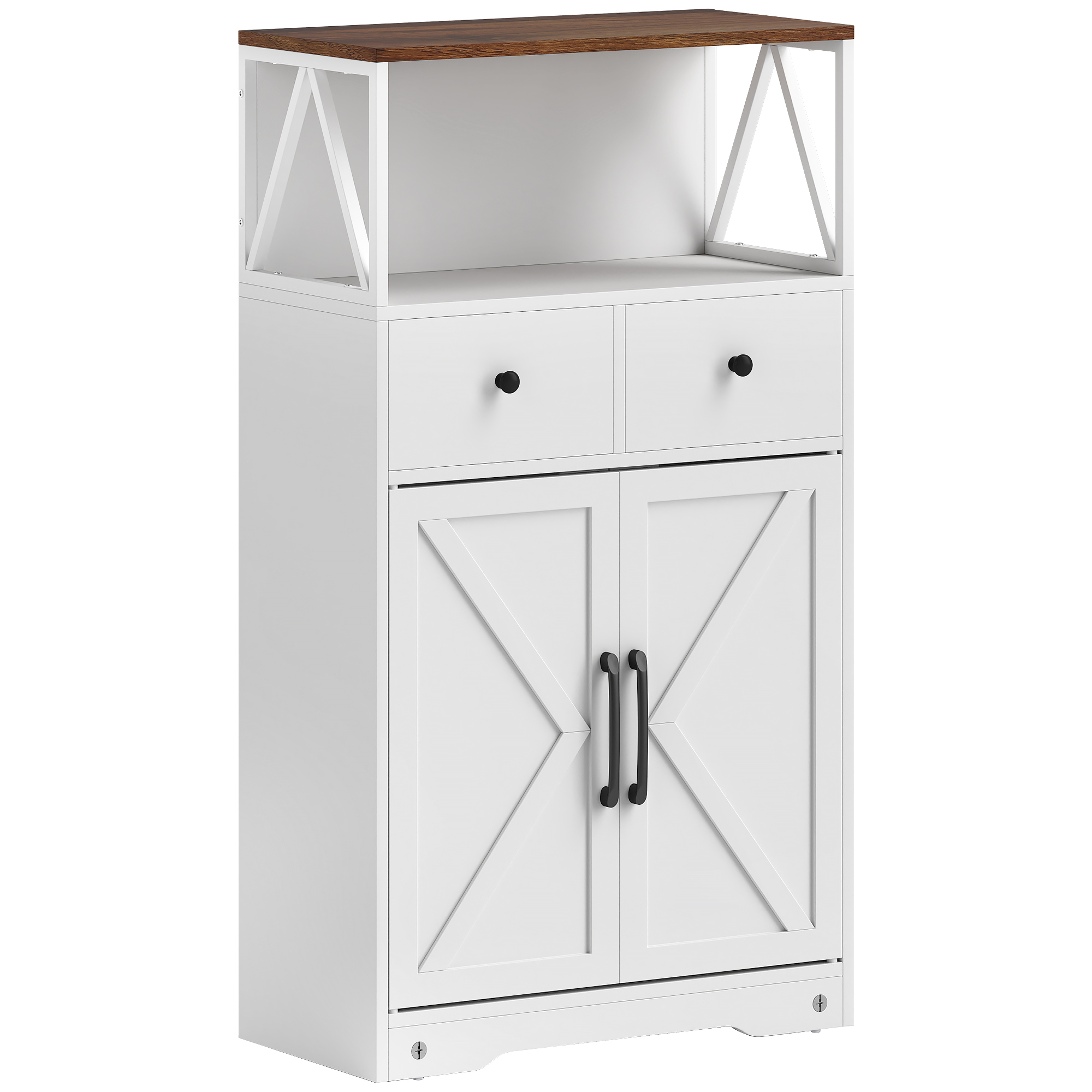 HOMCOM Mueble Auxiliar de Almacenaje con Estantes y Cajones Diseño Clásico para Salón Cocina o Dormitorio 60x31x108 cm Blanco