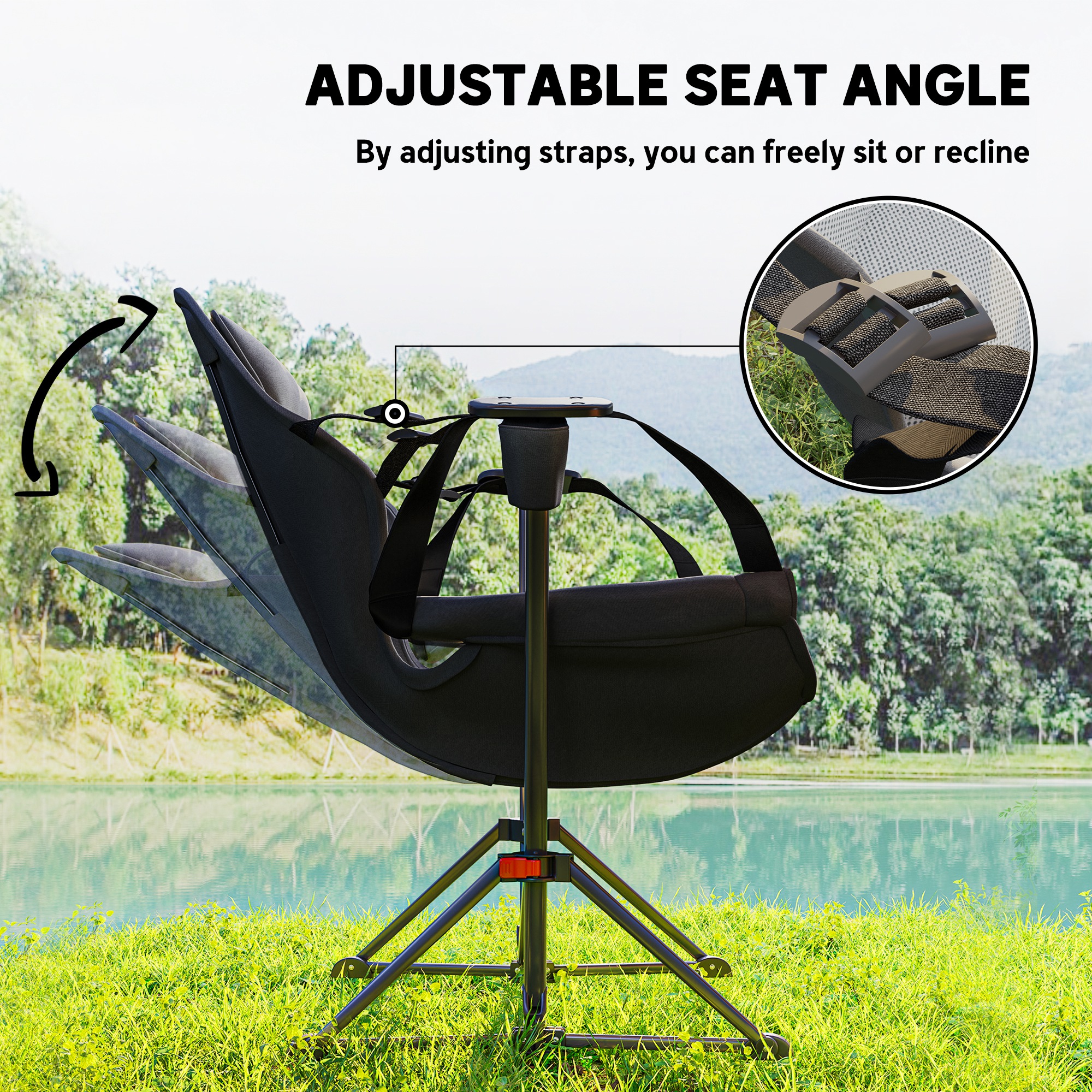 Outsunny Hammock Camping Chair Set of 2, Adjustable Back Portable Swinging Camping Chair with Cup Holder, Headrest, Padded Seat and Carry Bag for Travel Fishing Hiking, Black 4