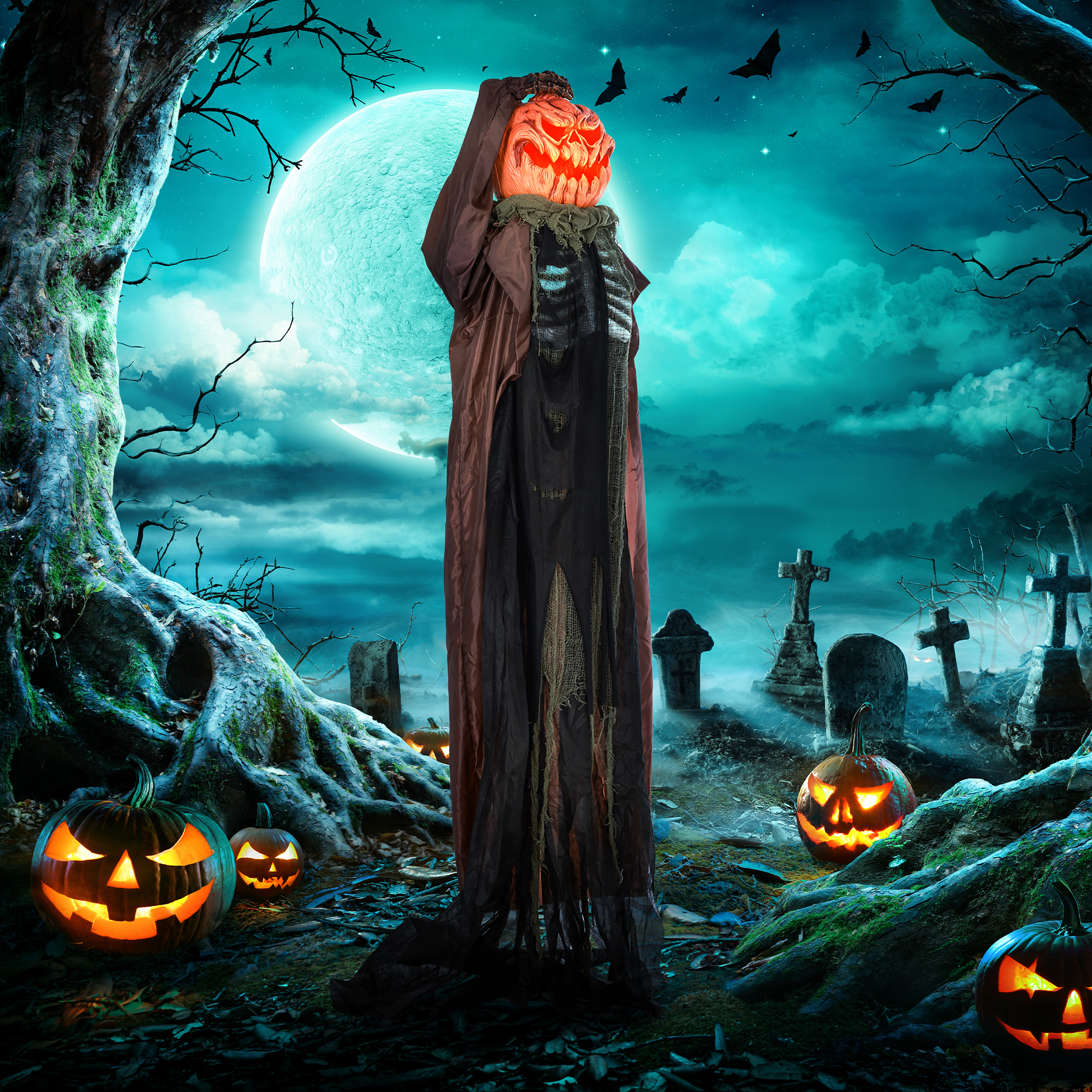 HOMCOM 183cm Halloween Dekoration Skelett-Kürbis mit LED-Lichter, Soundfunk günstig online kaufen