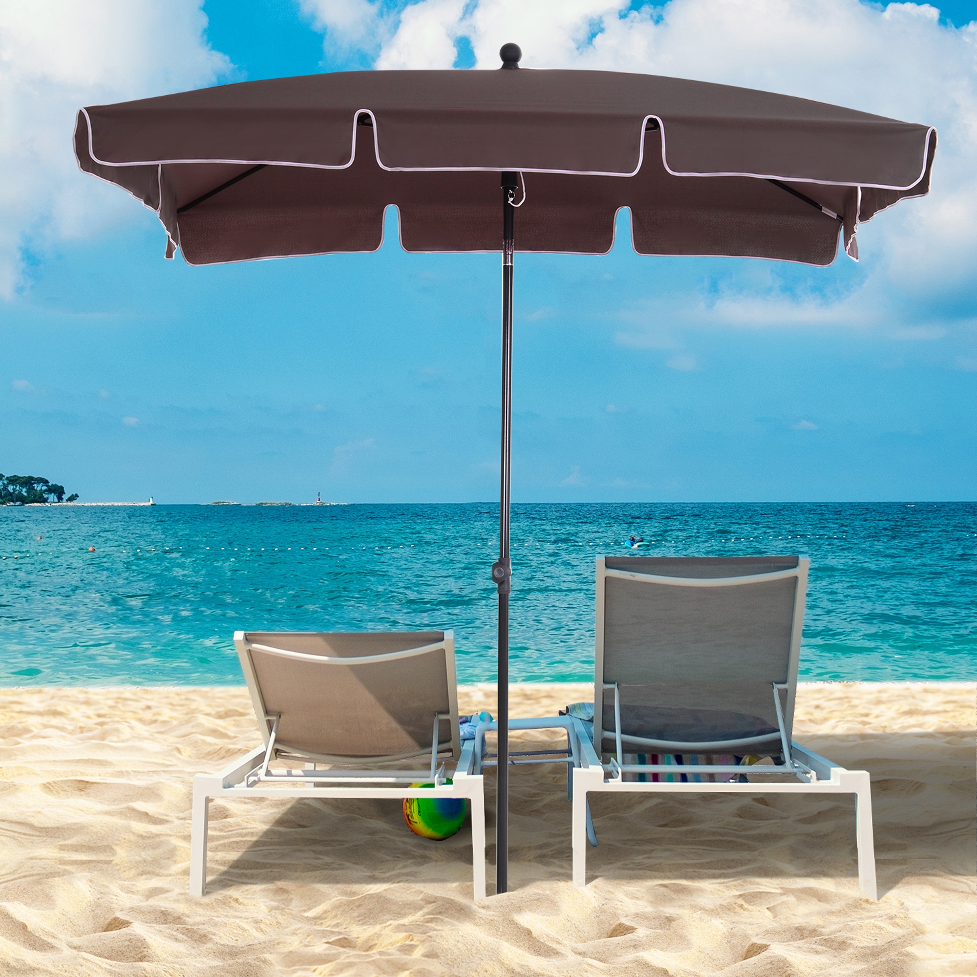 Outsunny Garden Parasol Umbrella, Outdoor Market Table Umbrella with Ruffles & Aluminium Pole, Rectangular Tilting Parasol Sun Shade Canopy, 2 x 1.3m, Brown 2