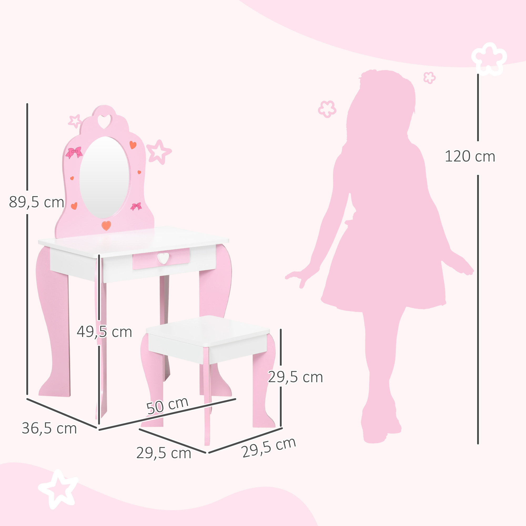Coiffeuse Enfant ZONEKIZ Rose Avec Tiroir Et Tabouret – Table De Vanité Princesse