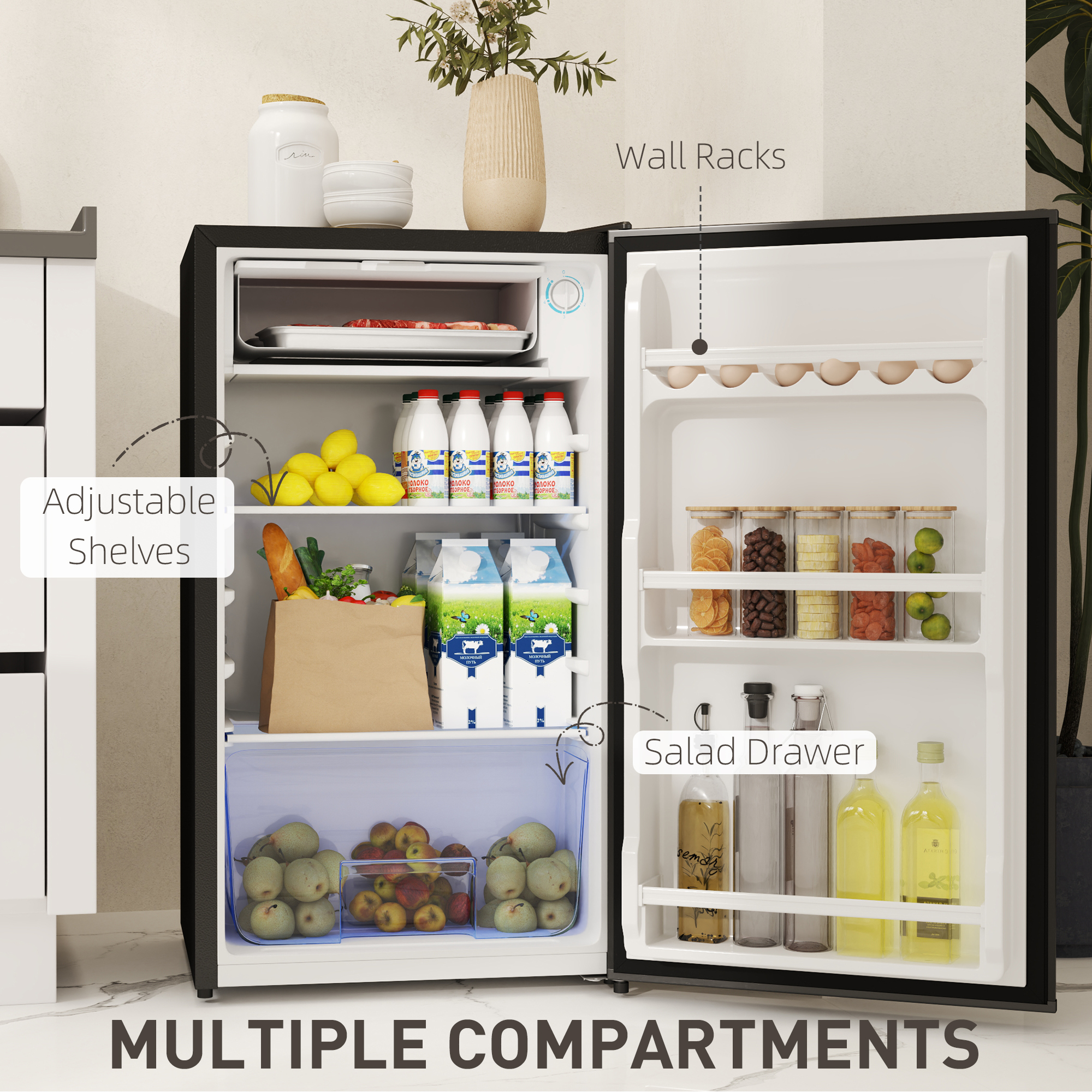 HOMCOM 91L Freestanding Under-Counter Fridge with Lock Black 6
