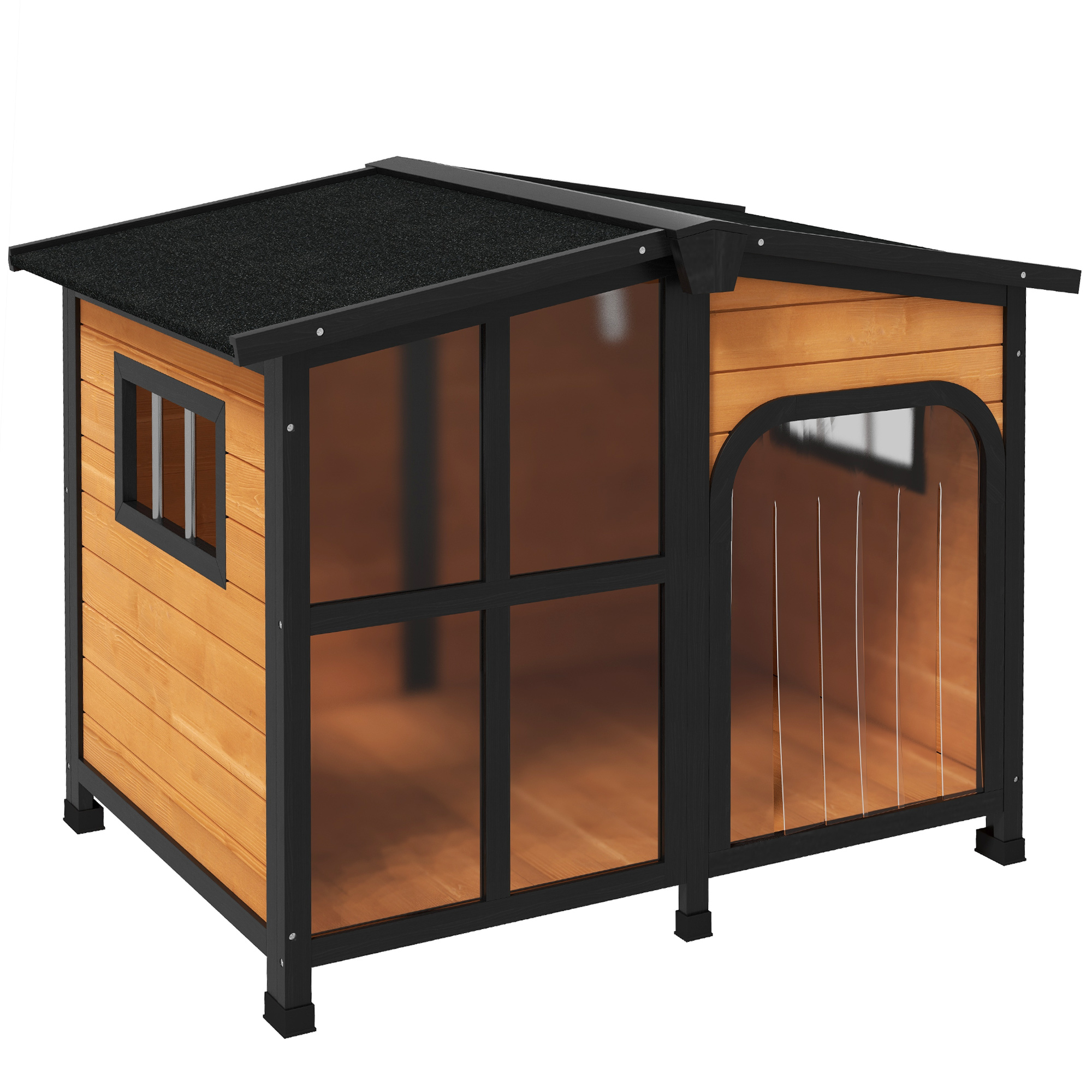 PawHut Wooden Dog Kennel with Removable Floor, Asphalt and Openable Roof, Giant Window for Large Dogs, Charcoal Grey