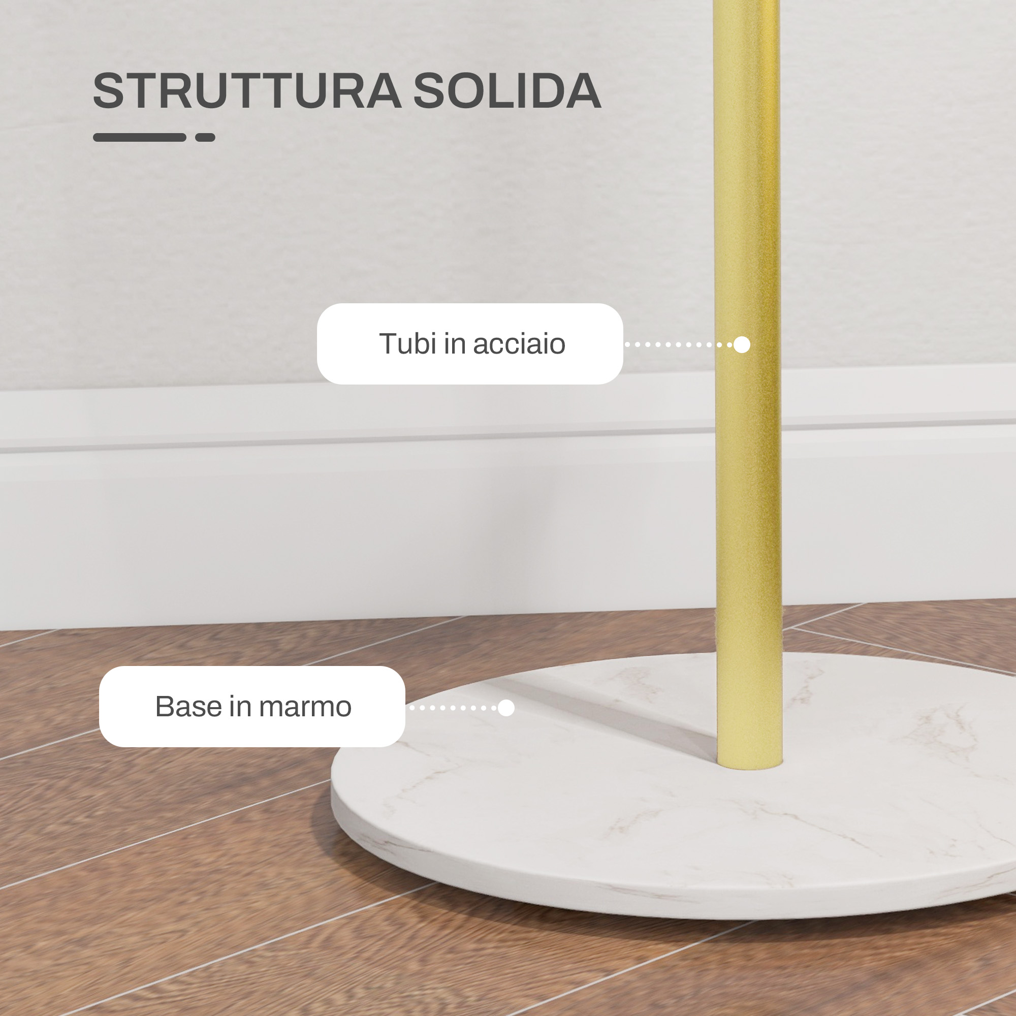 Appendiabiti Da Terra Con 8 Ganci – Attaccapanni In Metallo Bianco Per Corridoio, Ingresso E Camera Da Letto – Struttura Stabile 45,5 X 174 Cm - 2