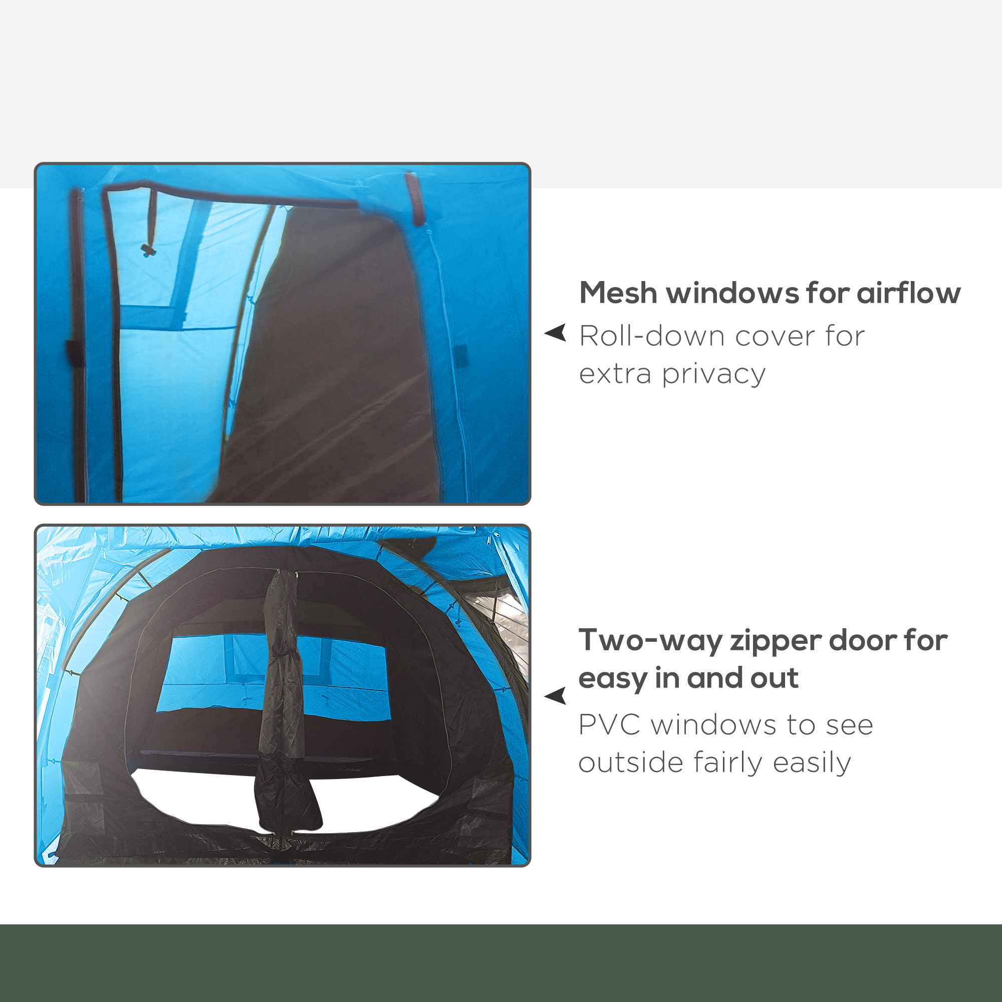 Outsunny 3-4 Man Tunnel Tent, Two Room Camping Tent with Windows, Portable Carry Bag, for Fishing, Hiking, Sports, Festival Blue 6
