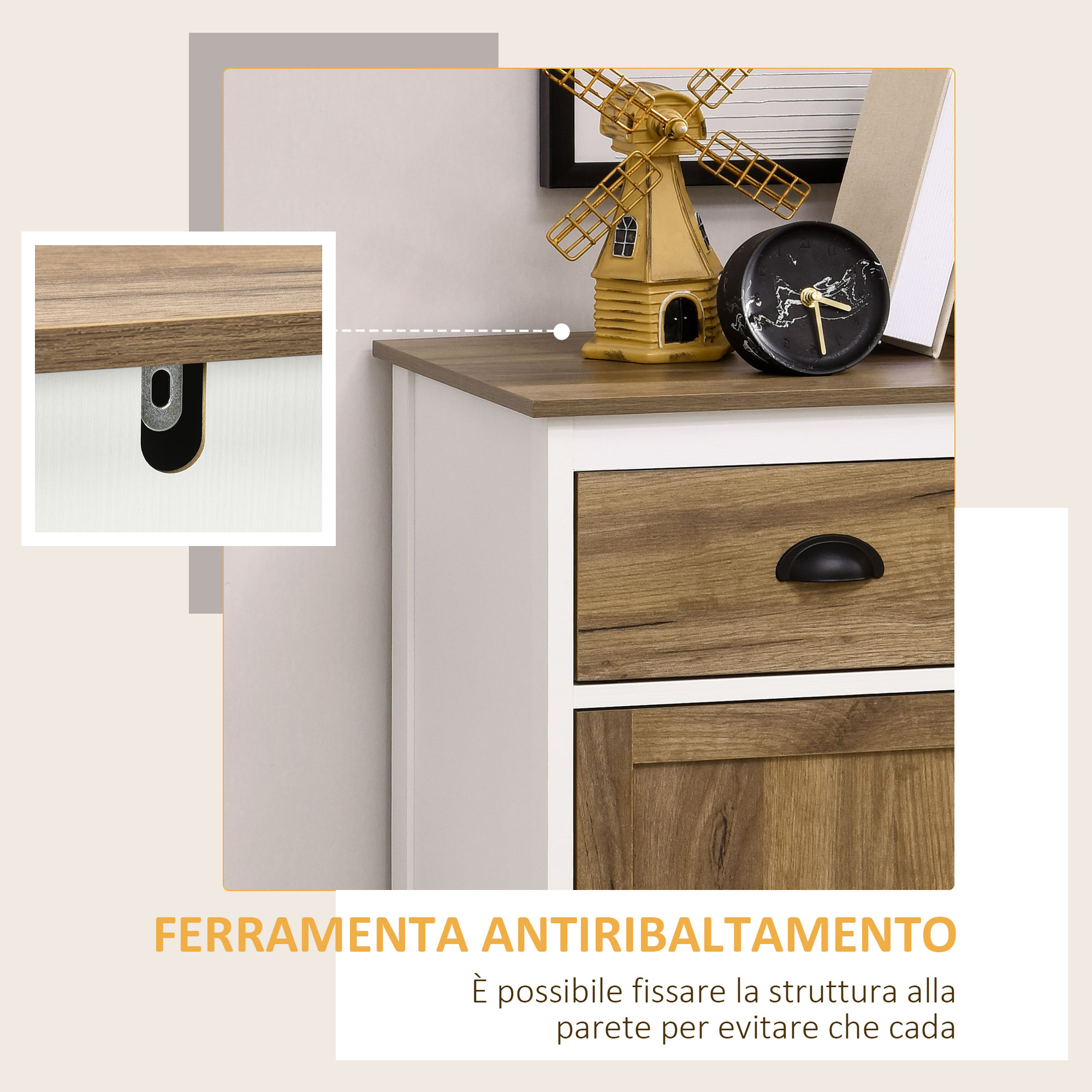 Mobile Multiuso HOMCOM In Stile Rustico - Con Cassetto E Armadietto - Bianco, 78.5x39x89.4 Cm - Foto 5