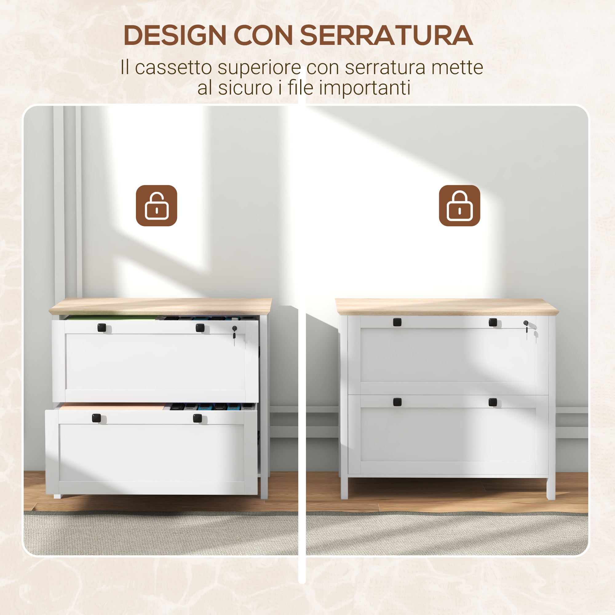 Cassettiera Ufficio HOMCOM Con 4 Cassetti | Porta Stampante E Schedario, Per A4 E Lettere, 40x40x131 Cm, Bianco, Con Guide Scorrevoli