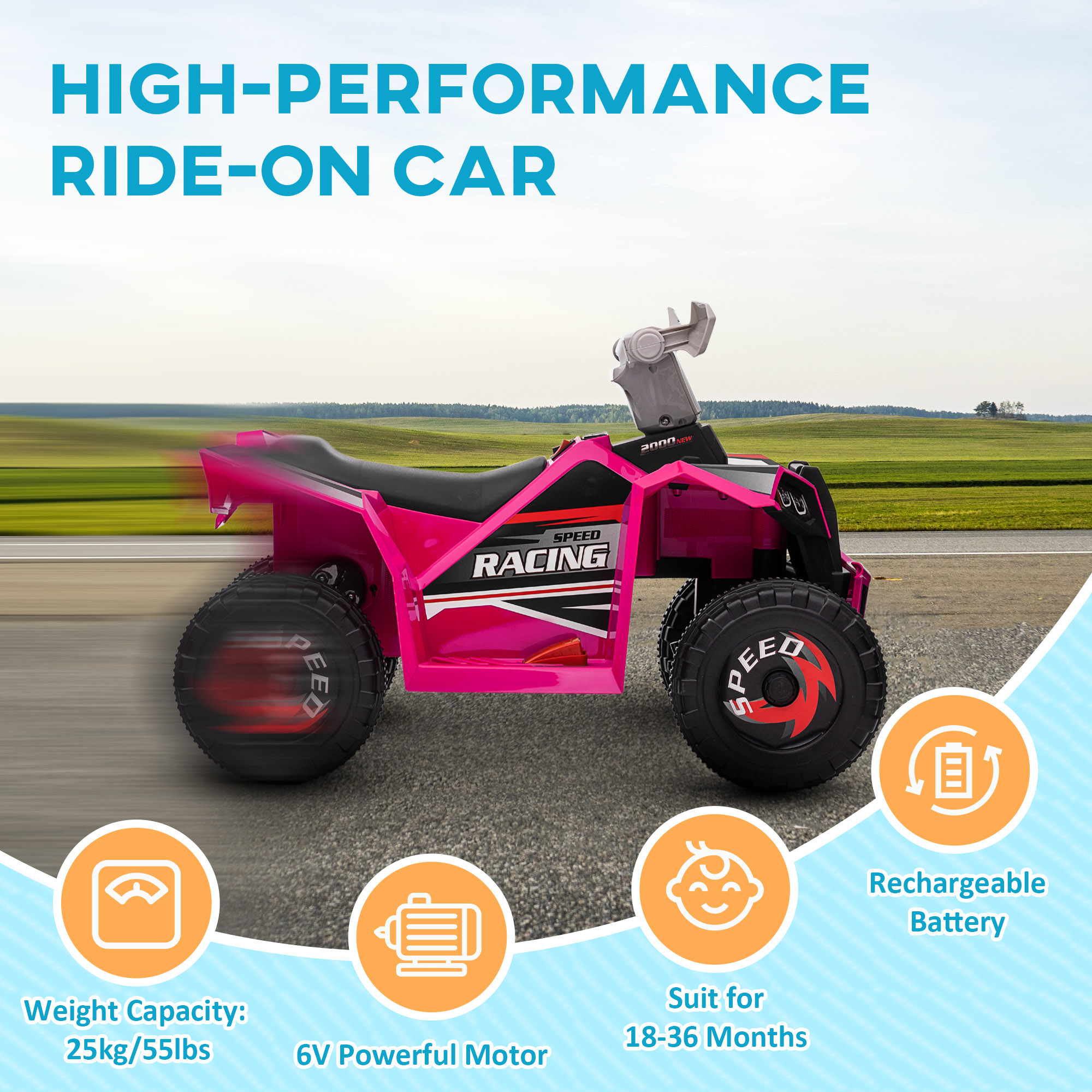 HOMCOM 6V Quad Bike with Wear-Resistant Wheels, Forward Backward Function, for Ages 18-36 Months, Pink 5