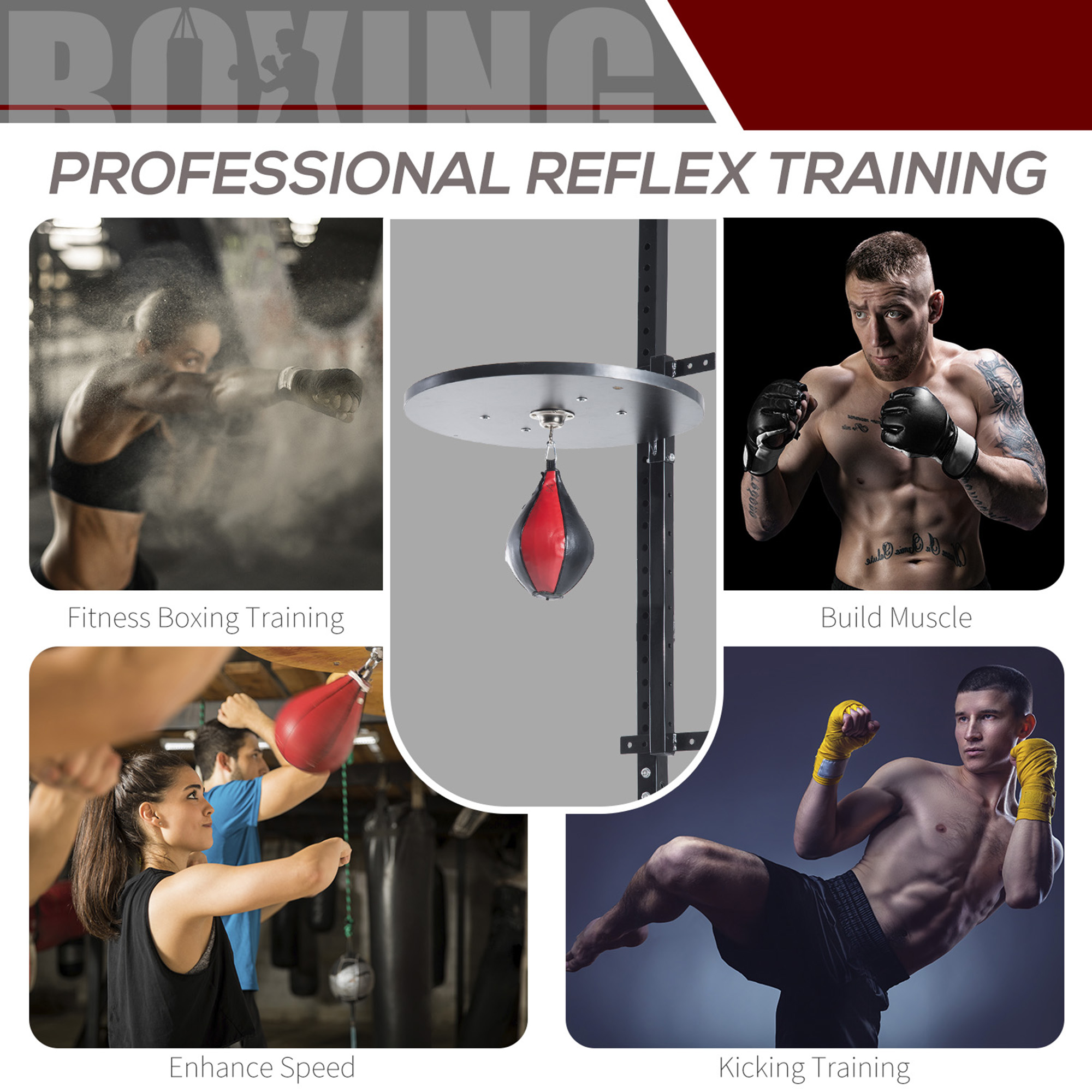 HOMCOM Speedball Platform Punch Bag Frame, Wall Mounted Swivel Bracket MMA Exercise Training Workout w/Ball 5