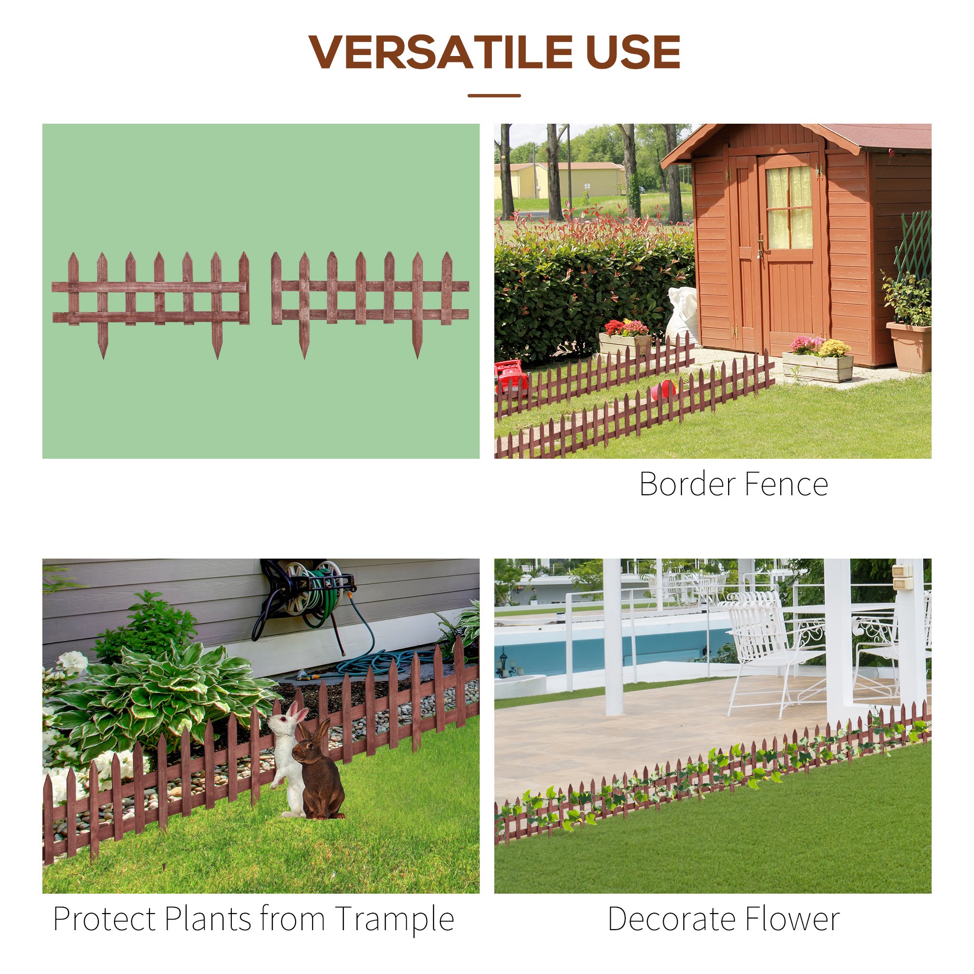 Outsunny Set of 12 Wooden 60cm Garden Fence Pieces 5