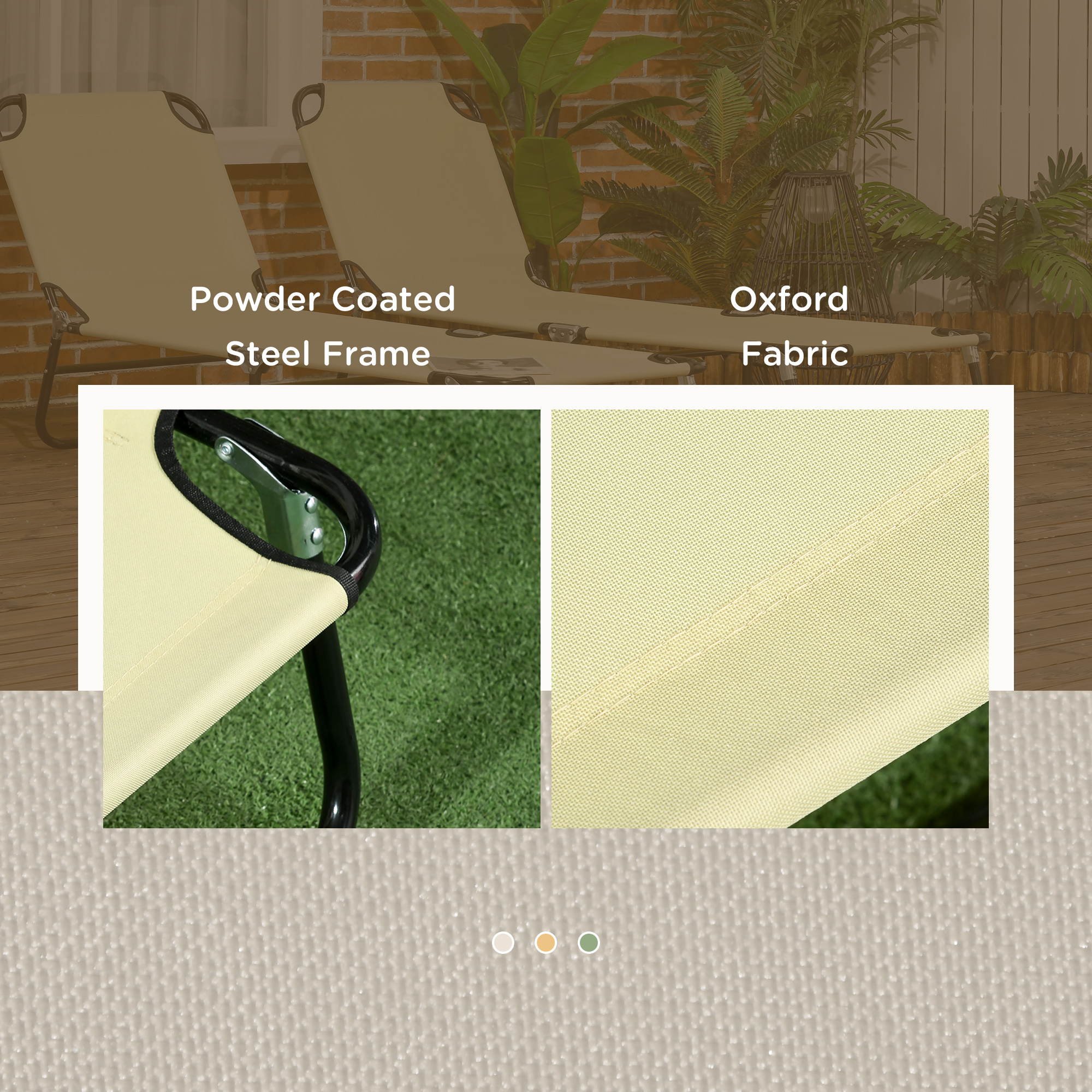 Outsunny Set of Two Metal Frame Folding Sun Loungers Beige 6