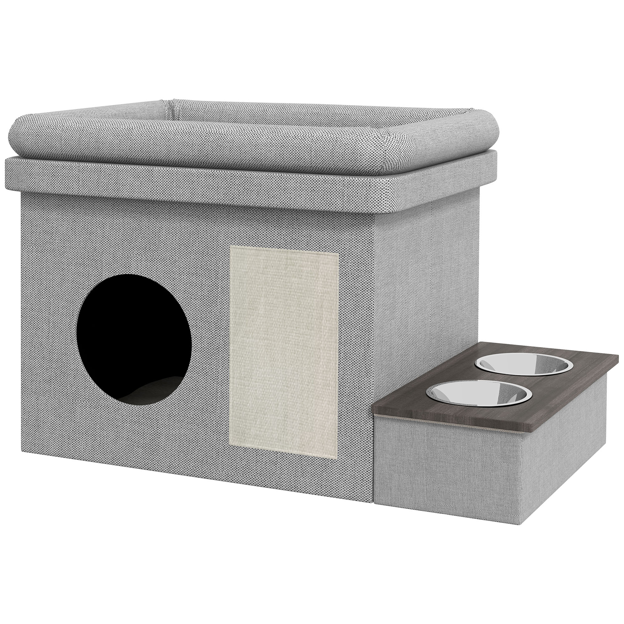 Edelstahl Futternapf Set 2 Näpfe für Katzen und Hunde bis 8kg, Polyester grau 78x48x49,5cm, rutschfest & leicht zu reinigen   Aosom.de – PawHut