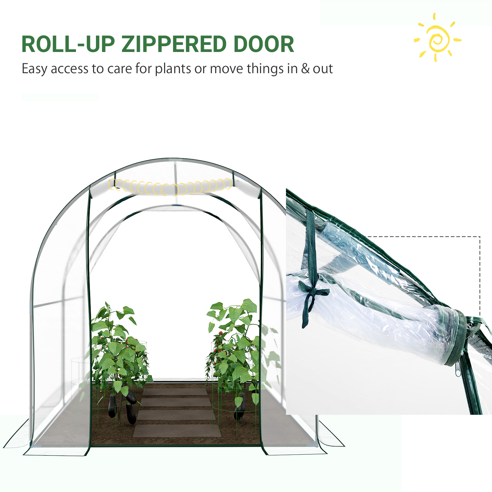 Outsunny Walk-in Polytunnel Greenhouse with Roll-up Door Transparent Tunnel Greenhouse with Steel Frame and PVC Cover, 2.5 x 2m 6