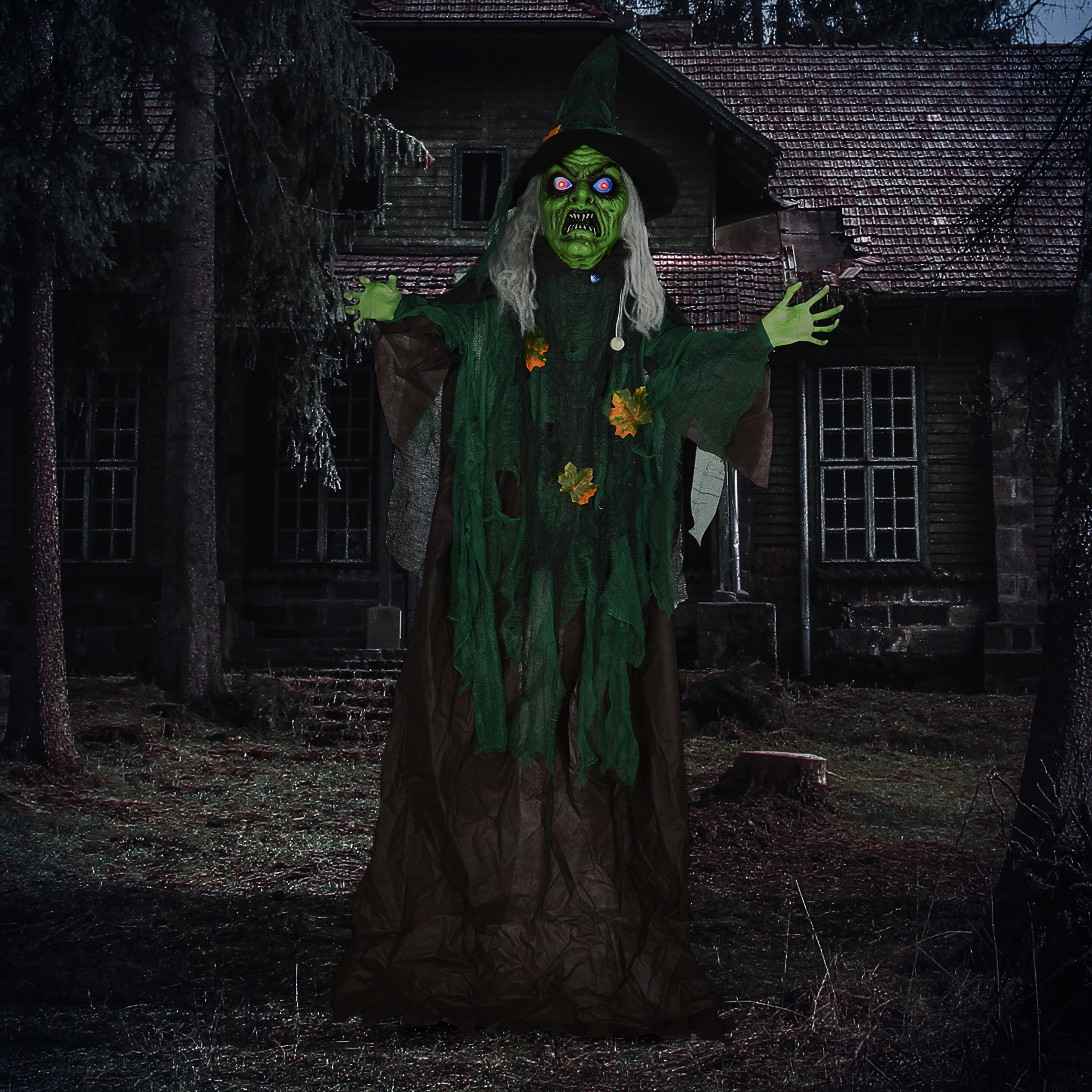 HOMCOM Halloween-Hexe 183cm Halloween Dekoration mit LED-Leuchte, Soundfunk günstig online kaufen
