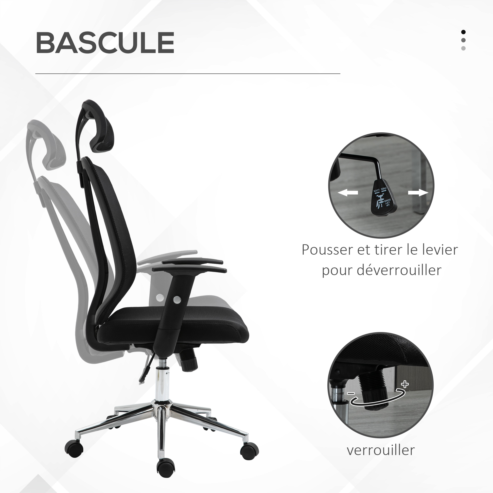 Fauteuil de bureau soutien lombaire réglable en hauteur appui-tête en tissu et plastique noir 10_0006933 | Leroy Merlin