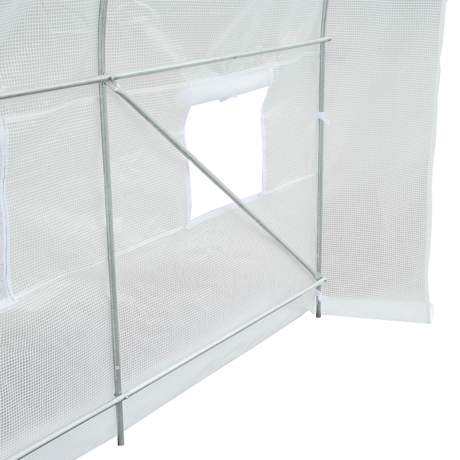 Outsunny 3.5 x 2 x 2 m Polytunnel Greenhouse, Walk-in Green House for Garden with Mesh Windows, Galvanised Steel Frame, White 9