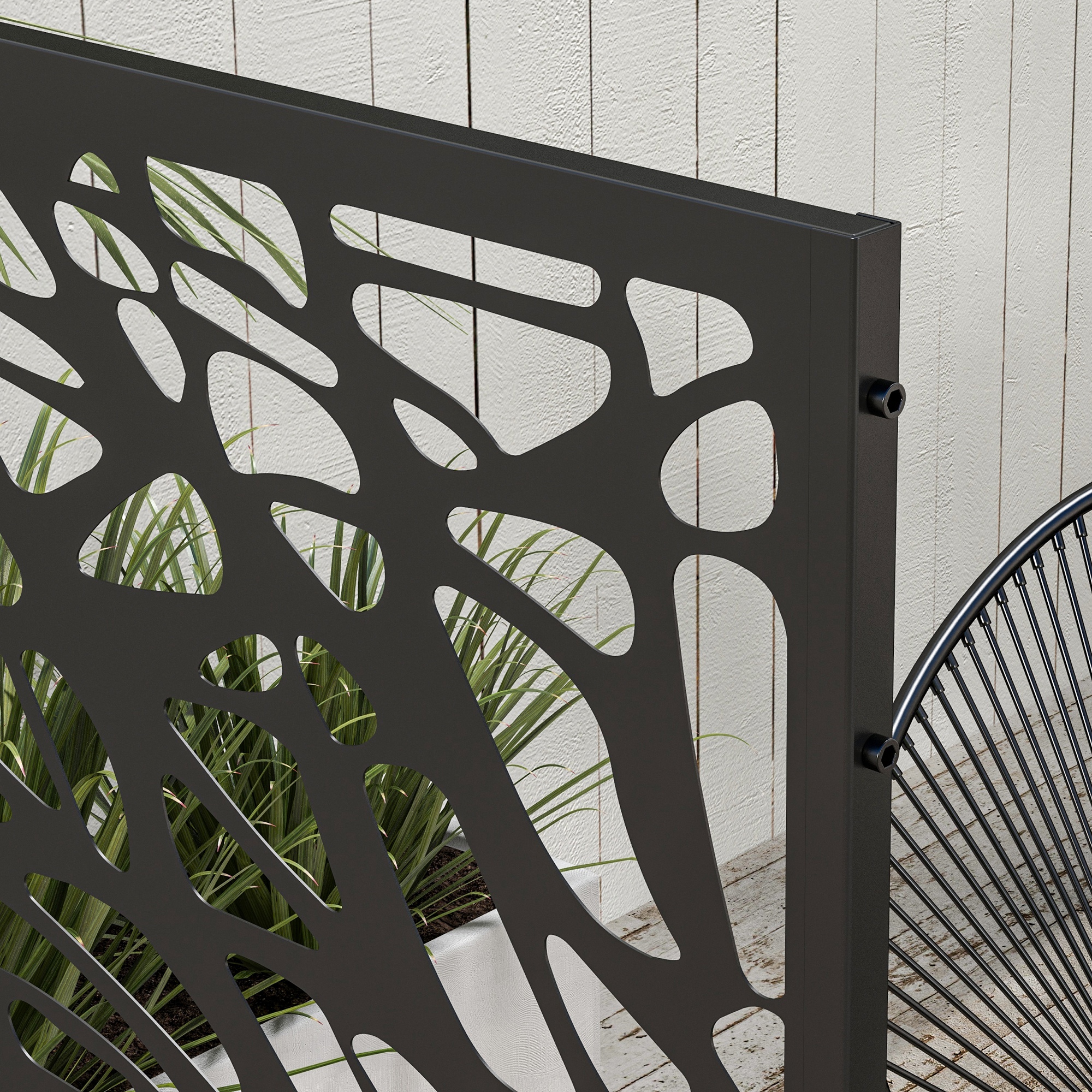 Outsunny Metal Decorative Privacy Screen Outdoor Divider, Black Twisted Lines 7