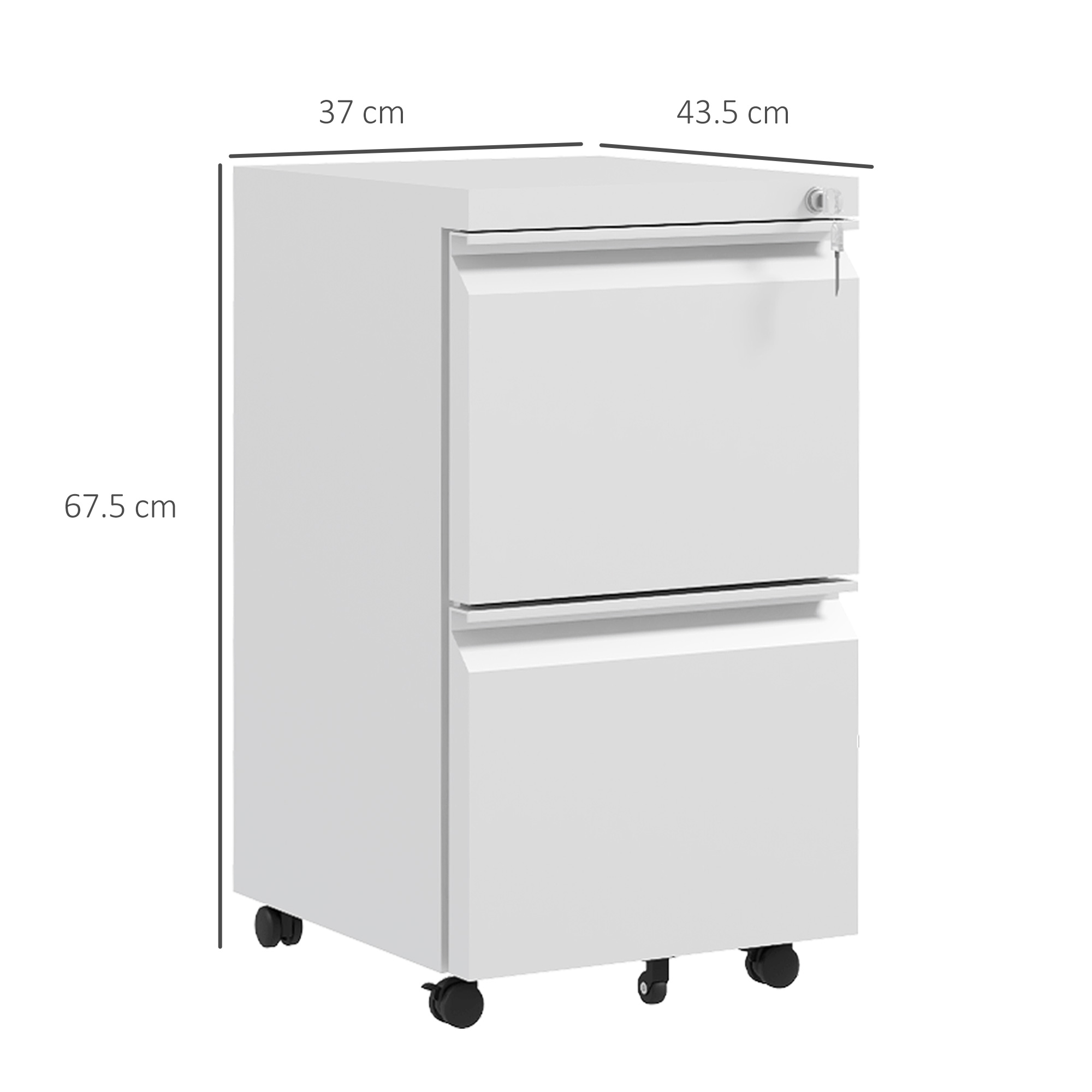 Vinsetto 2-Drawer Mobile Filing Cabinet, Steel Lockable File Cabinet for Letter, A4 and Legal Size, Pre-Assembled Body, White 3