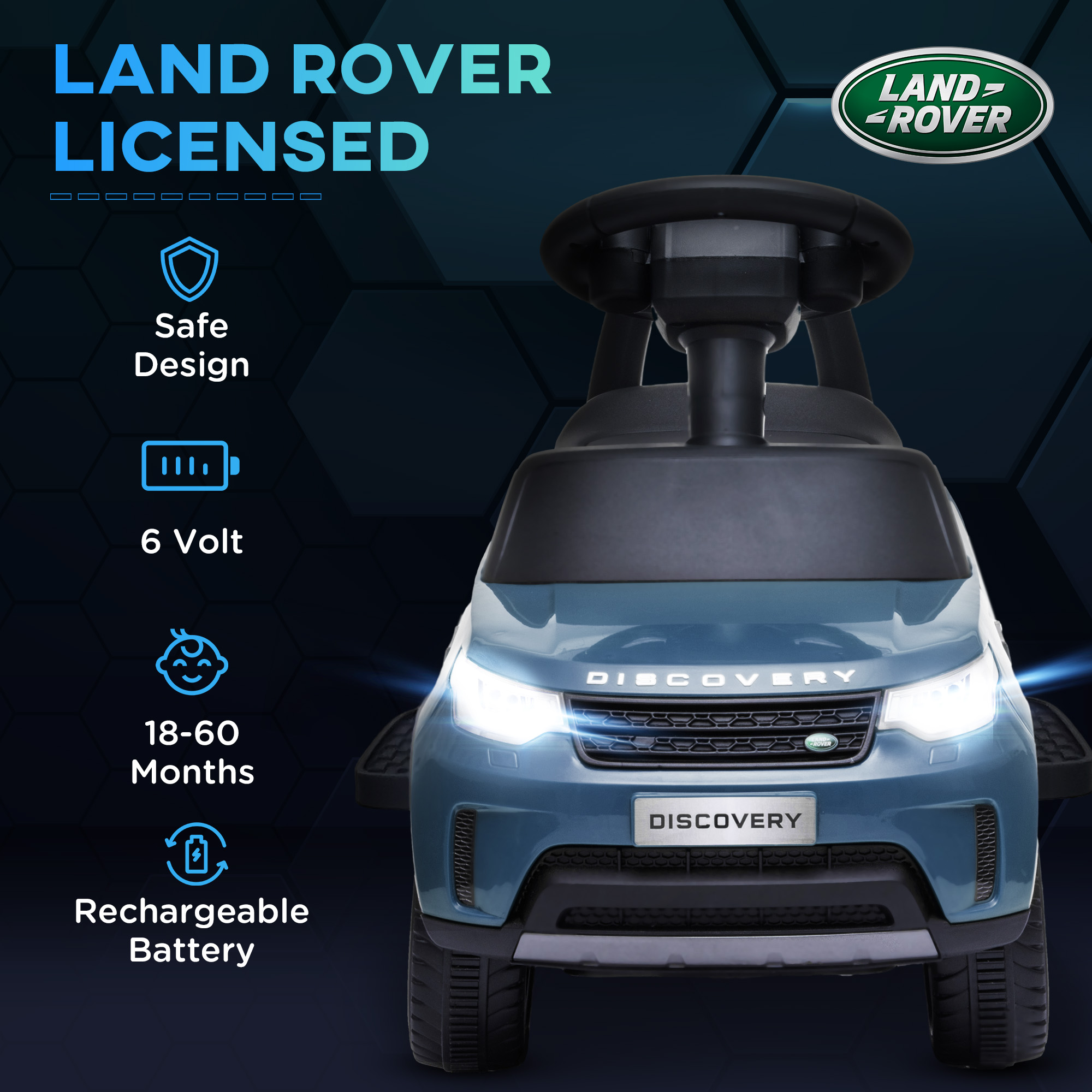 AIYAPLAY 2-in-1 Land Rover Licensed 6V Kids Electric Ride On Car, Sliding Car w/ Headlights, Music, for 18-60 Months, Light Blue 5