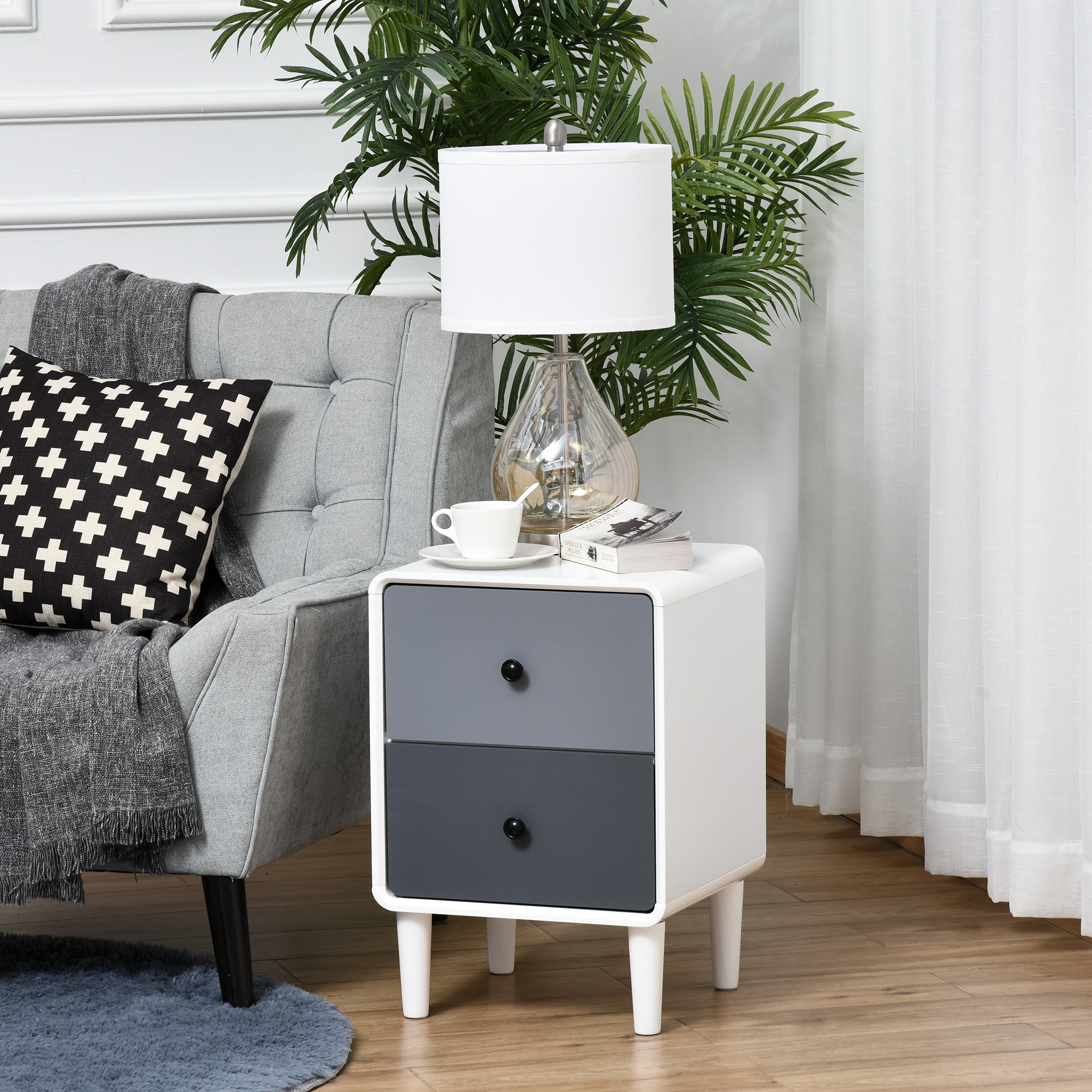 HOMCOM Modern Side Cabinet Nightstand Home Organizer with 2 Storage Drawer Unit for Bedroom, Living Room 2
