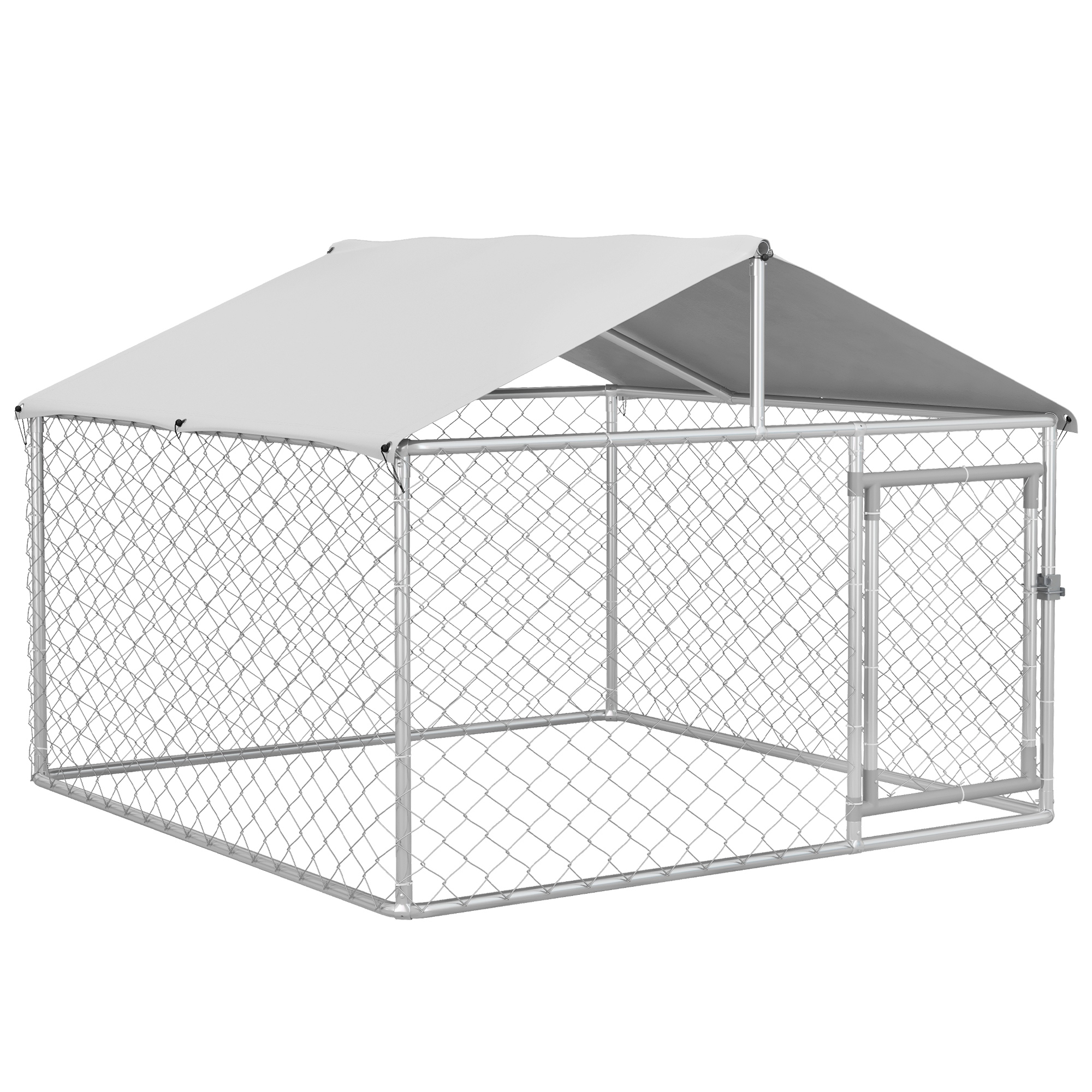 PawHut Jaula de Exterior para Perros Medianos con Cerradura Marco de Acero Toldo Impermeable y Anti-UV 200x200x150 cm Plata | Aosom España
