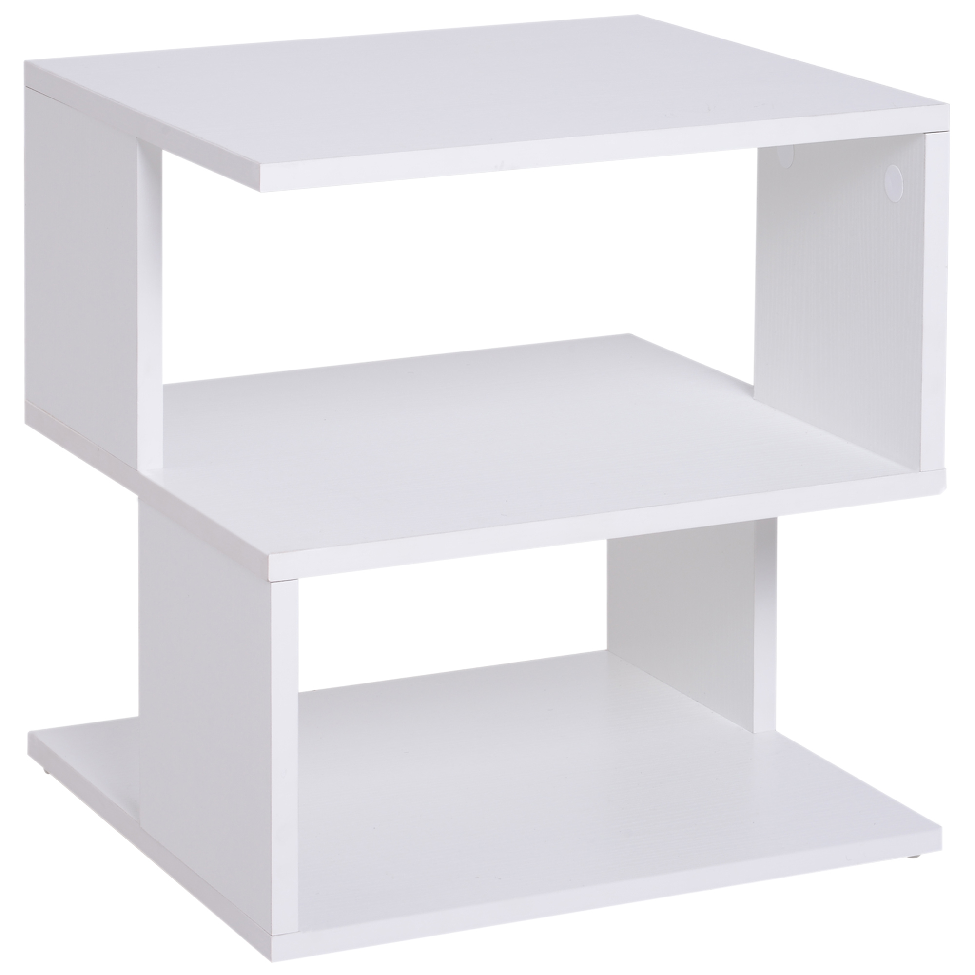 HOMCOM Table basse bout de canapé design asymétrique 2 étagères et plateau 40L x 40l x 43H cm blanc