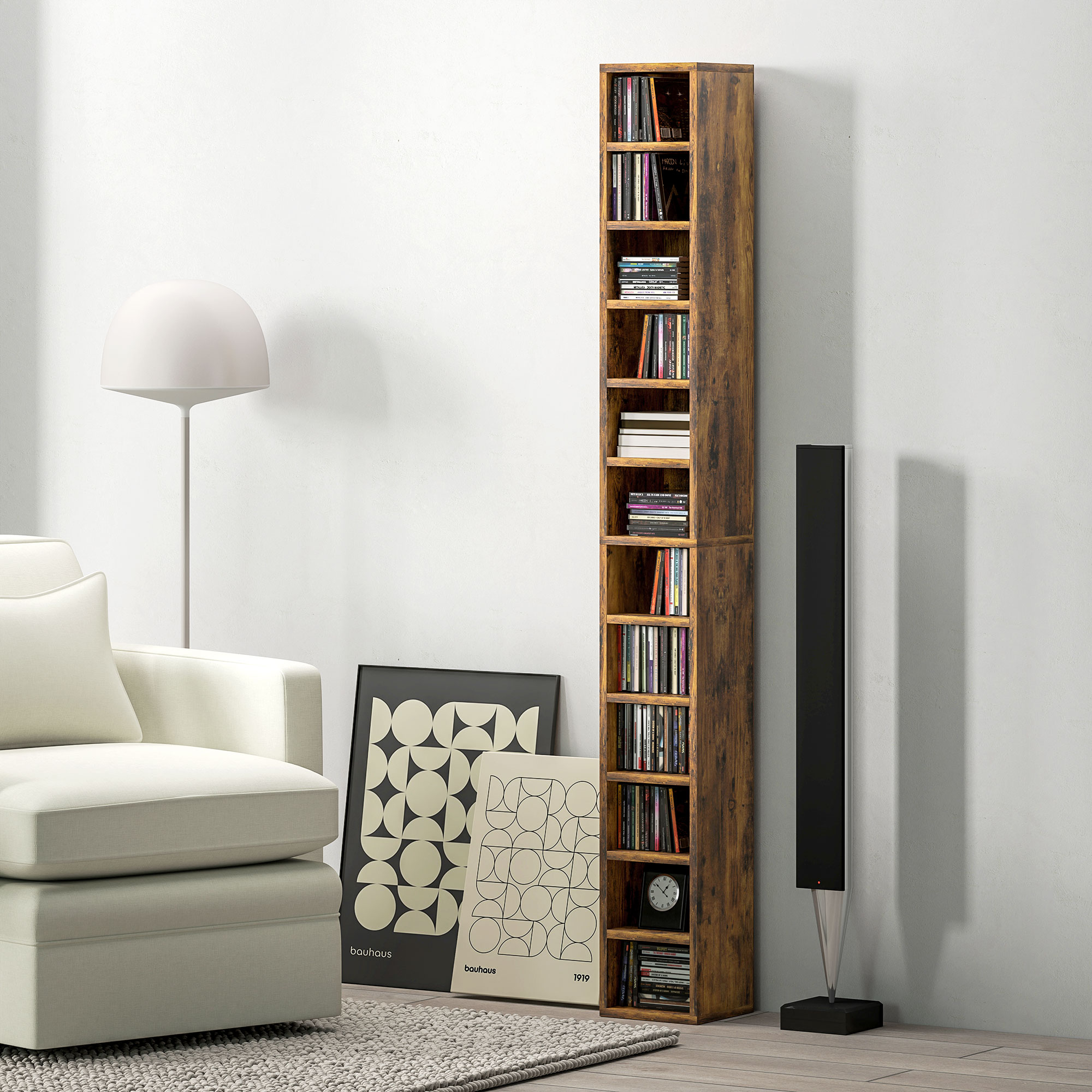 HOMCOM 204 CD Tall Narrow Media Storage Tower Rustic Brown 2